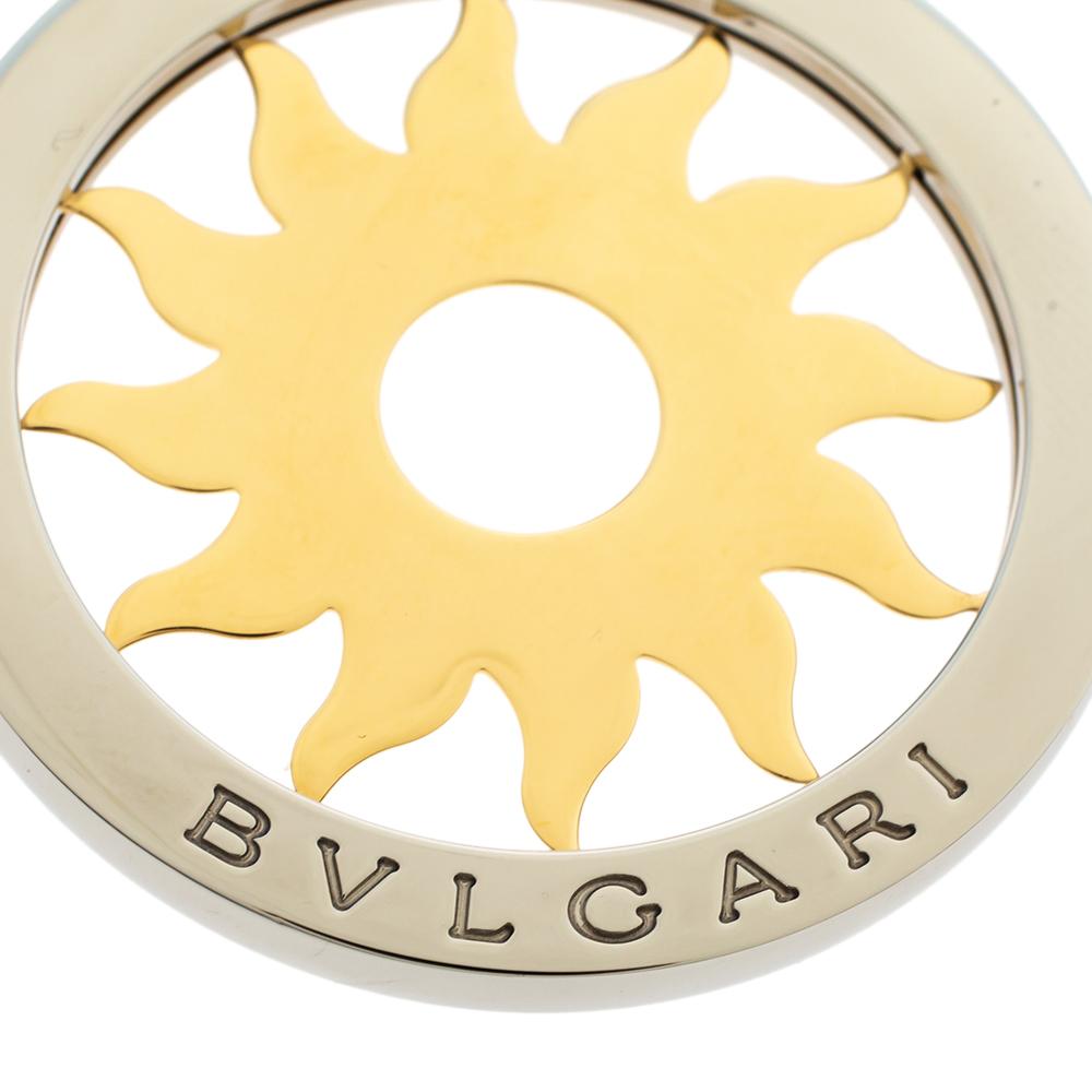 Bvlgari Tondo Sun 18K Yellow Gold and Stainless Steel Pendant Large In Fair Condition In Dubai, Al Qouz 2