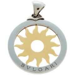 Bvlgari Tondo Sun Pendentif en or jaune 18 carats et acier inoxydable grand modèle