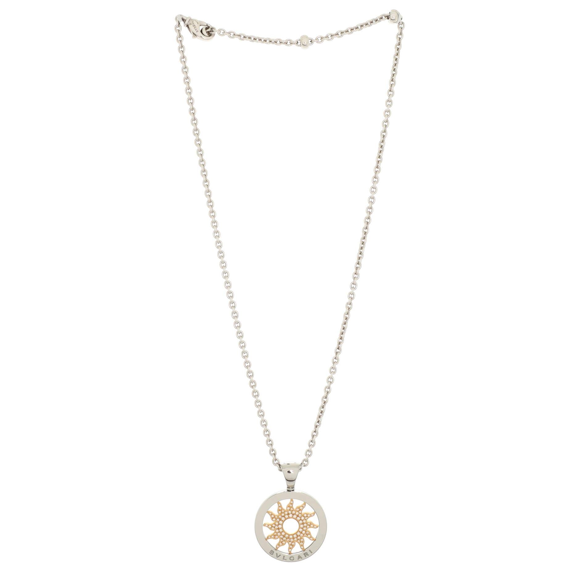Bvlgari Tondo Sun Pendant Necklace 18K Yellow Gold and Stainless Steel wi In Good Condition For Sale In New York, NY