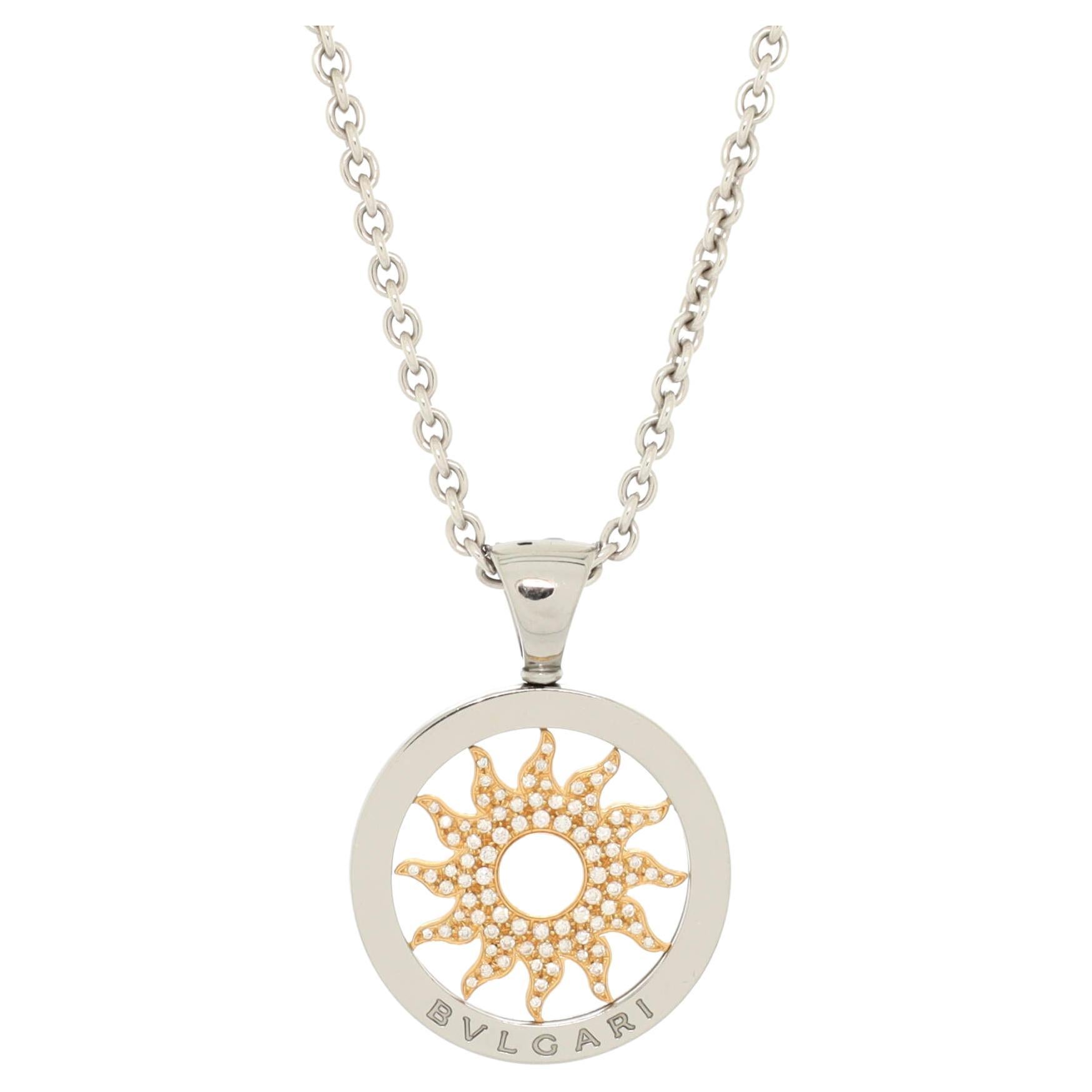 Bvlgari Tondo Sun Pendant Necklace 18K Yellow Gold and Stainless Steel wi For Sale