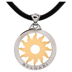 Bvlgari Tondo Sun Pendant Necklace Stainless Steel with 18k Yellow Gold and Cord