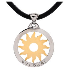 Collana con ciondolo Tondo Sun di Bvlgari in acciaio inossidabile con oro giallo 18k e Corde