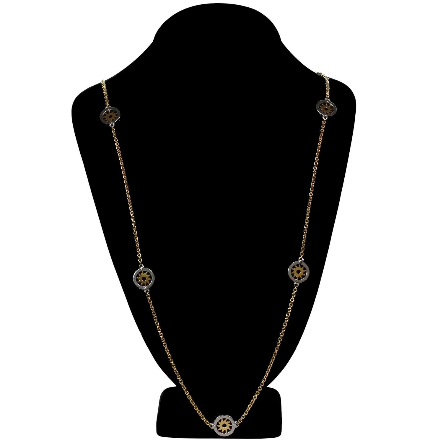 BVLGARI Tondo Sonnen Gelbgold Stahl lange Sautoir Halskette Box Papiere Damen