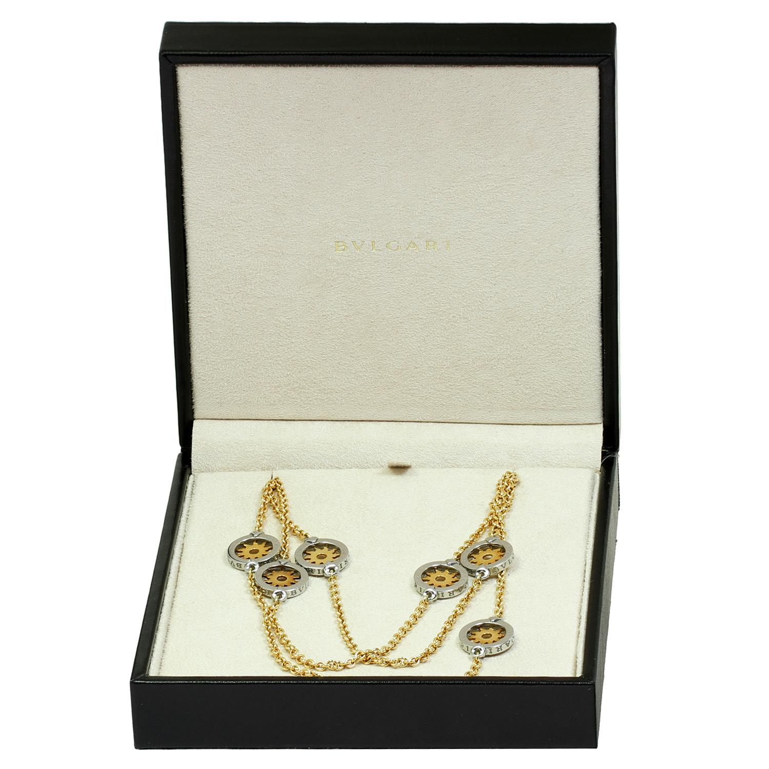 BVLGARI Tondo Sonnen Gelbgold Stahl lange Sautoir Halskette Box Papiere 1