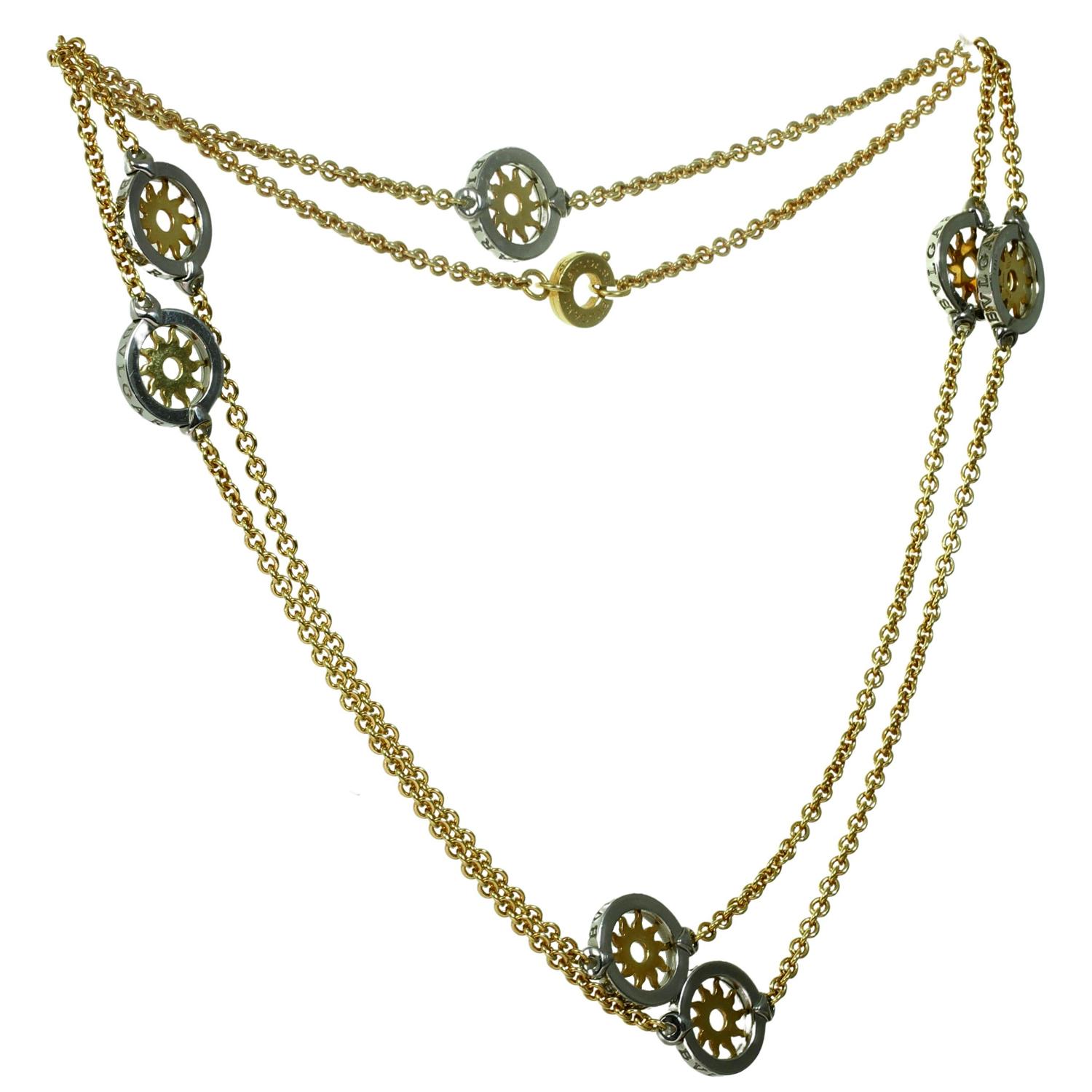 BVLGARI Tondo Sonnen Gelbgold Stahl lange Sautoir Halskette Box Papiere 2