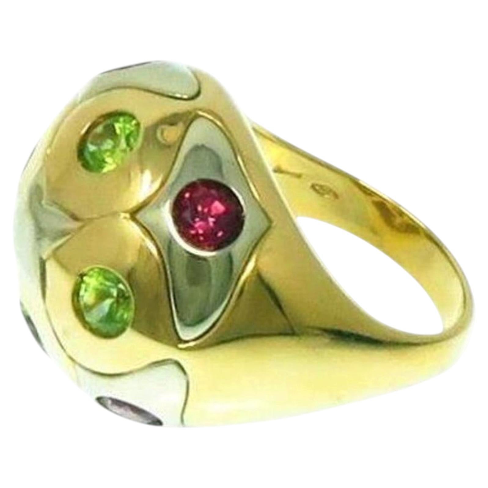 Pre-owned Bulgari Bvlgari Tourmaline 18k Yellow Gold Ring