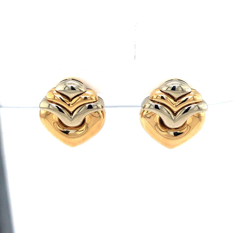 Bulgari Tri-Gold Pierced Earrings.  Stamped Bvlgari and 750.  18K 
