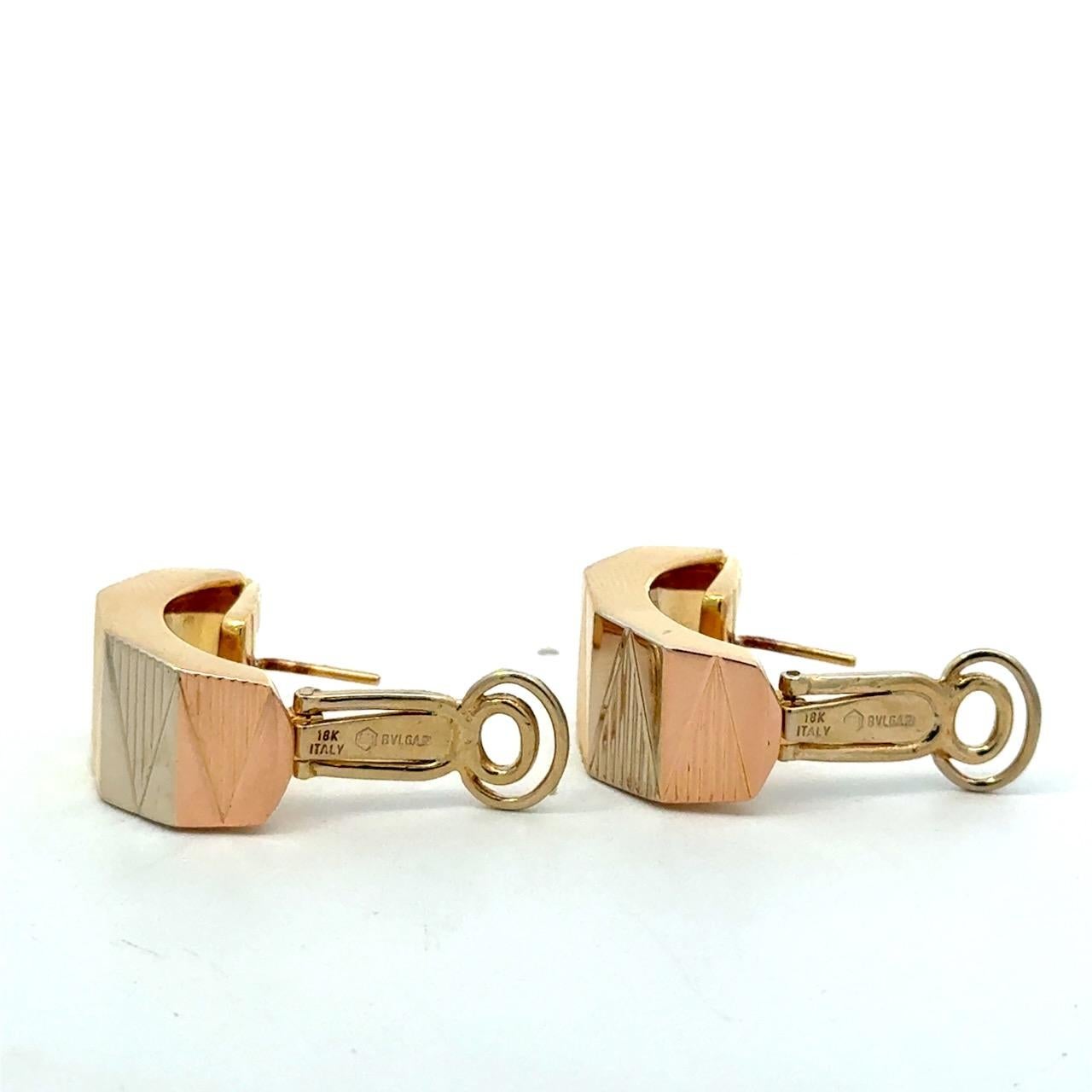 BVLGARI Tricolor 18K Gold Huggie Earrings with Box Retired en venta 9
