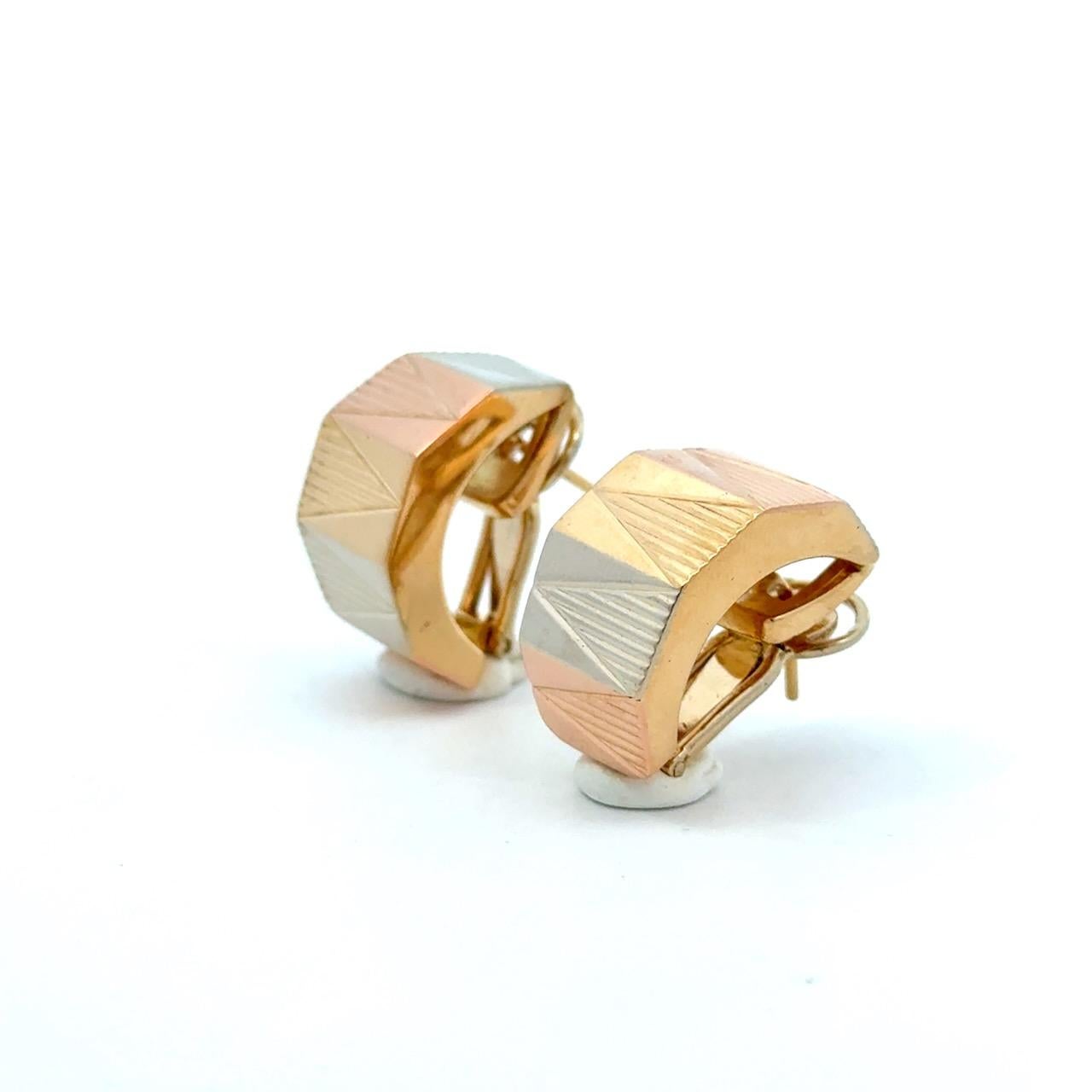 BVLGARI Tricolor 18K Gold Huggie Earrings with Box Retired en venta 13