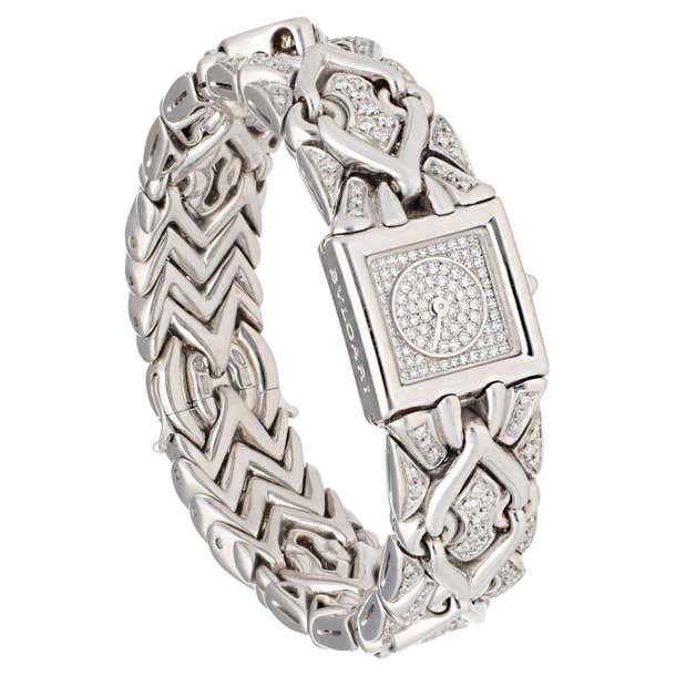 BVLGARI Trika 18K White Gold All Diamond Pave Watch For Sale at 1stDibs