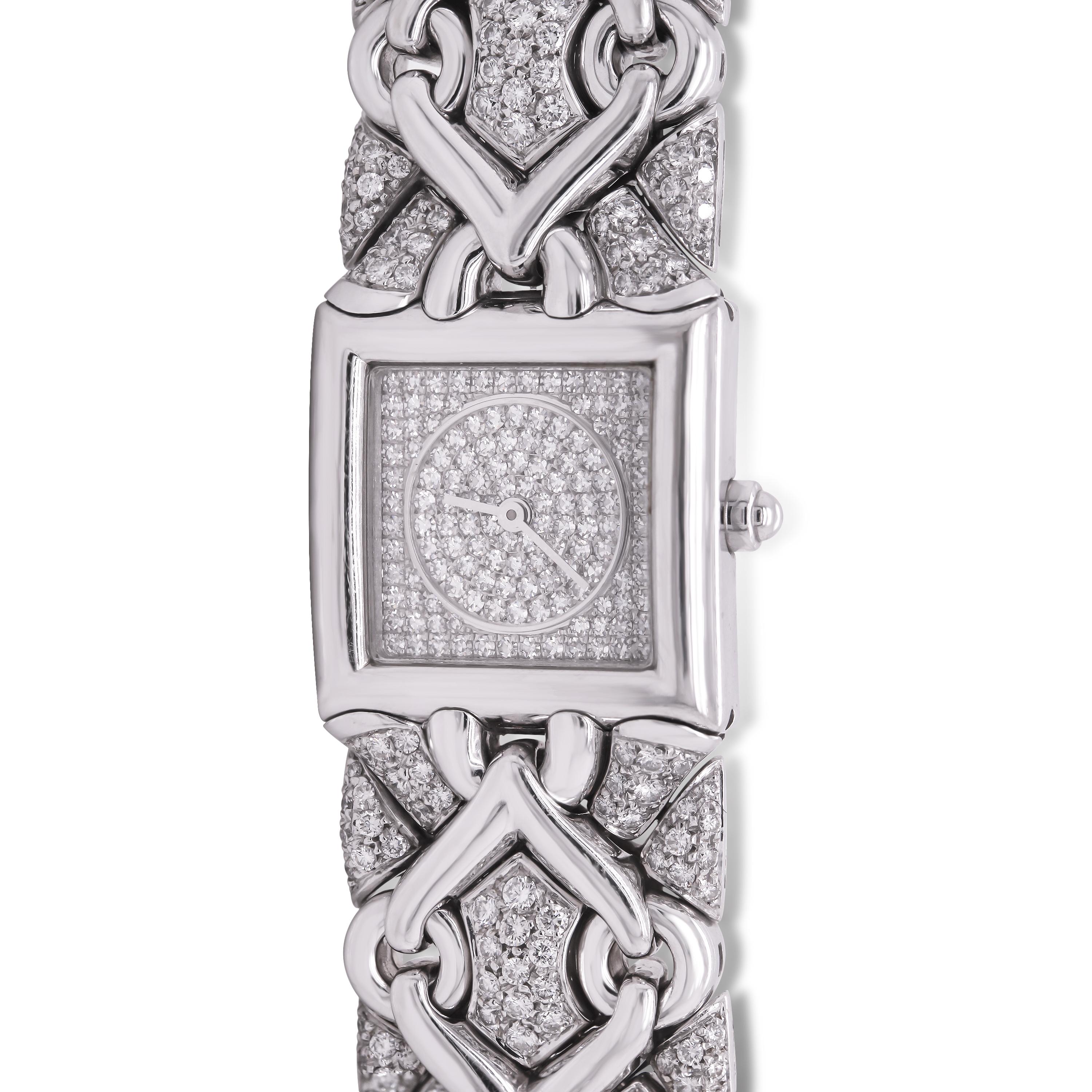Modern Bvlgari Trika 18K White Gold All Diamond Watch For Sale