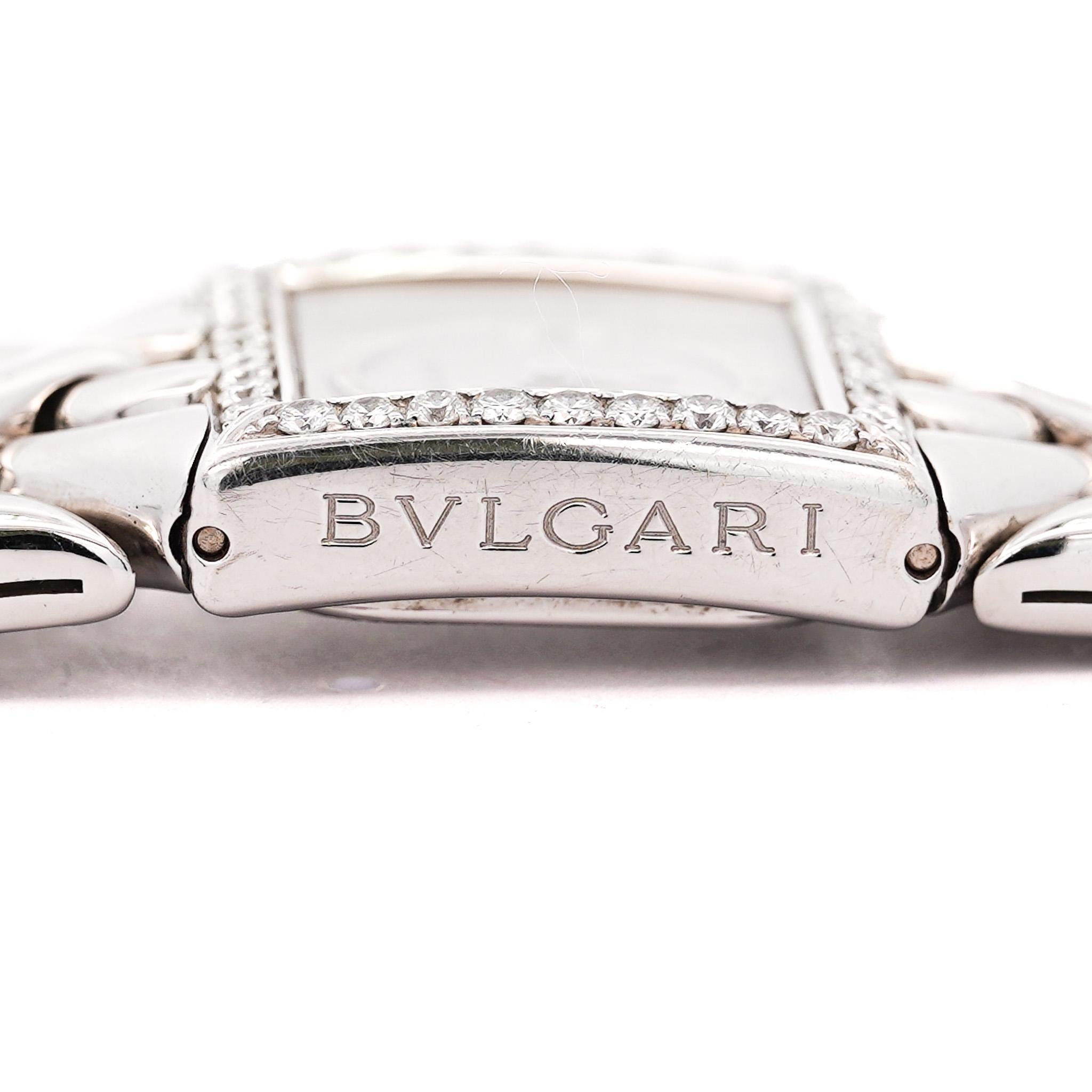 Bvlgari Trika Diamond 18K White Gold Integral Bracelet Square Watch Full Set For Sale 2