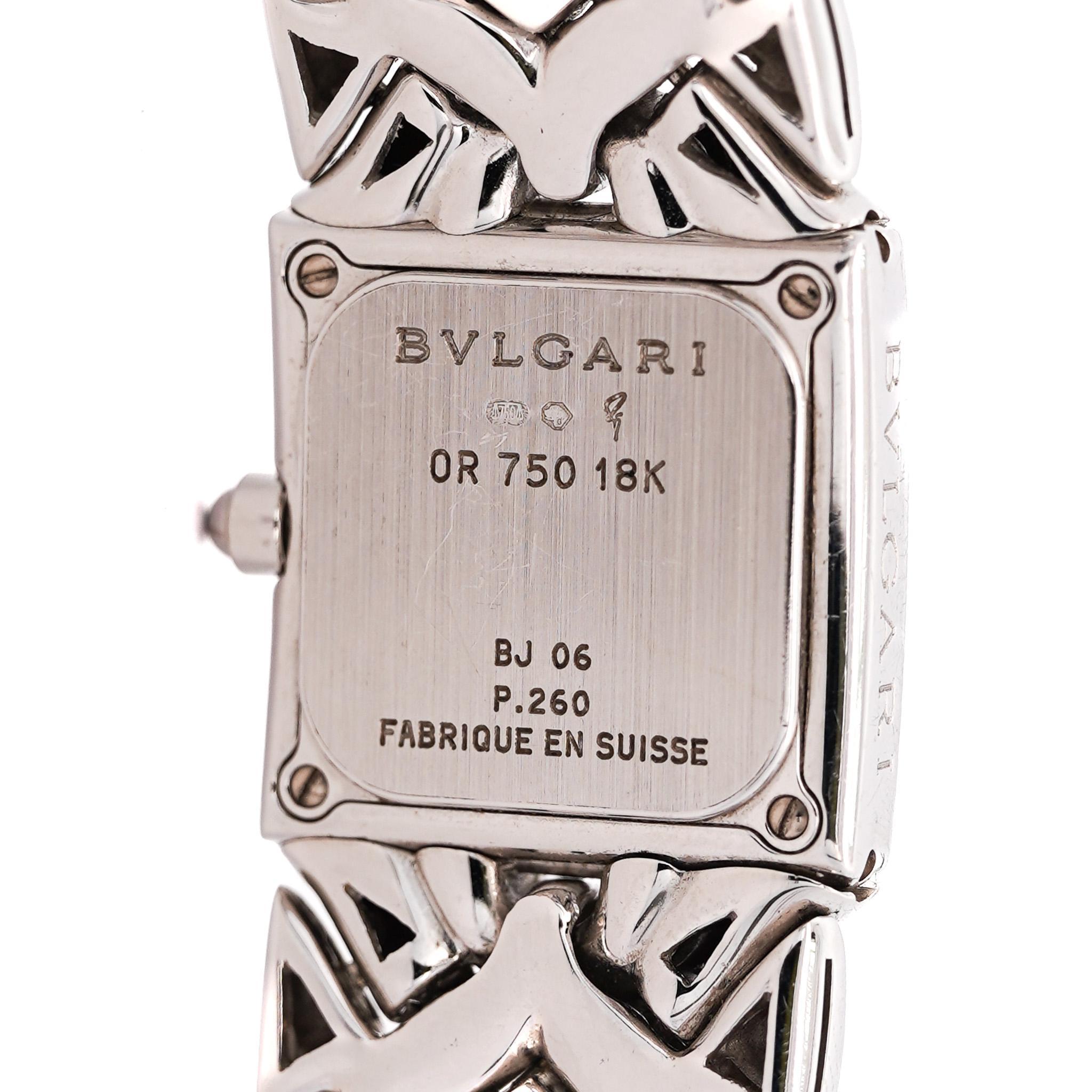 Bvlgari Trika Diamond 18K White Gold Integral Bracelet Square Watch Full Set For Sale 3