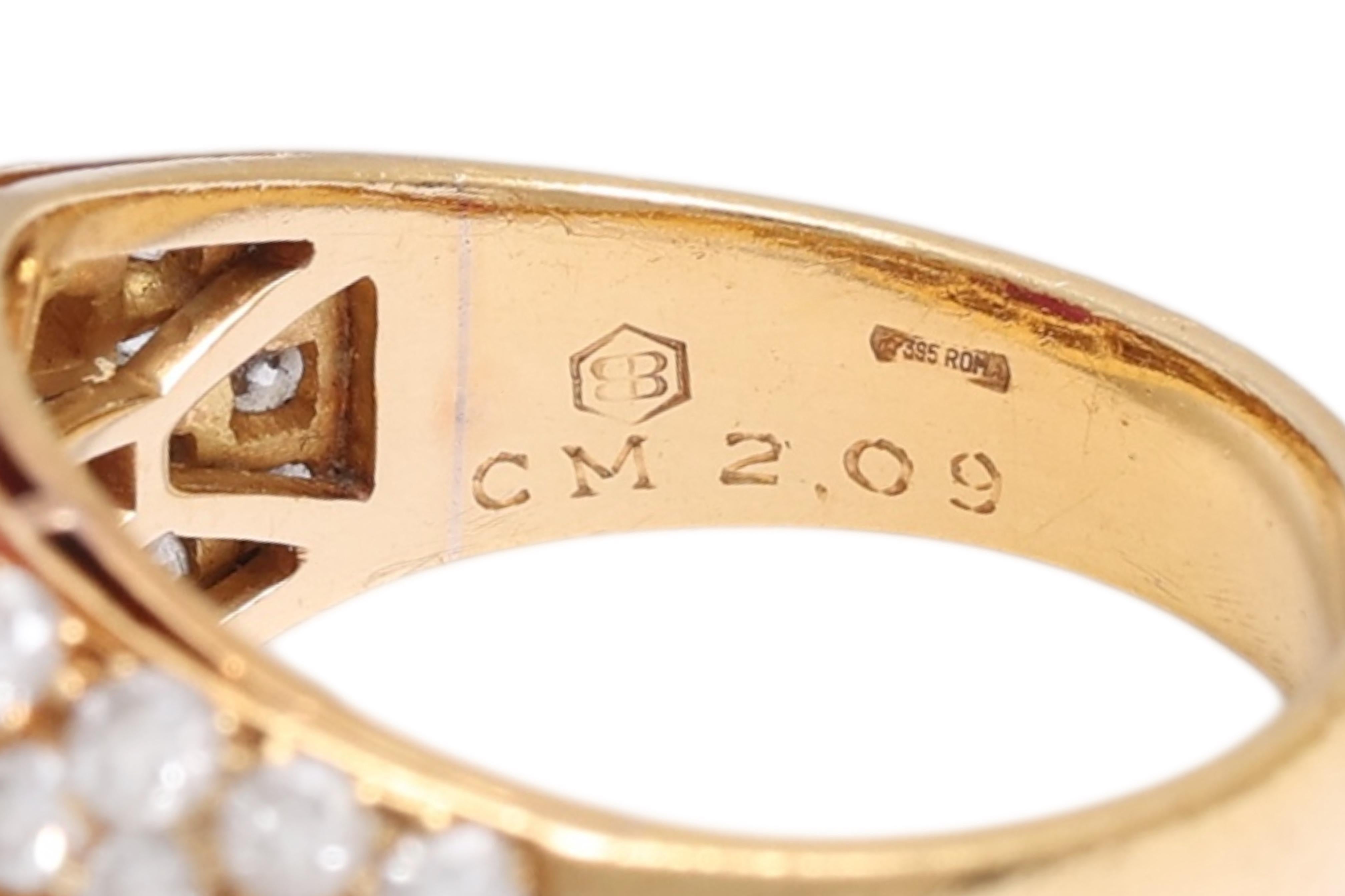 Anello Bvlgari Trombino in oro giallo 18 carati con 2,09 carati di rubini e diamanti con certificazione GRS in vendita 2