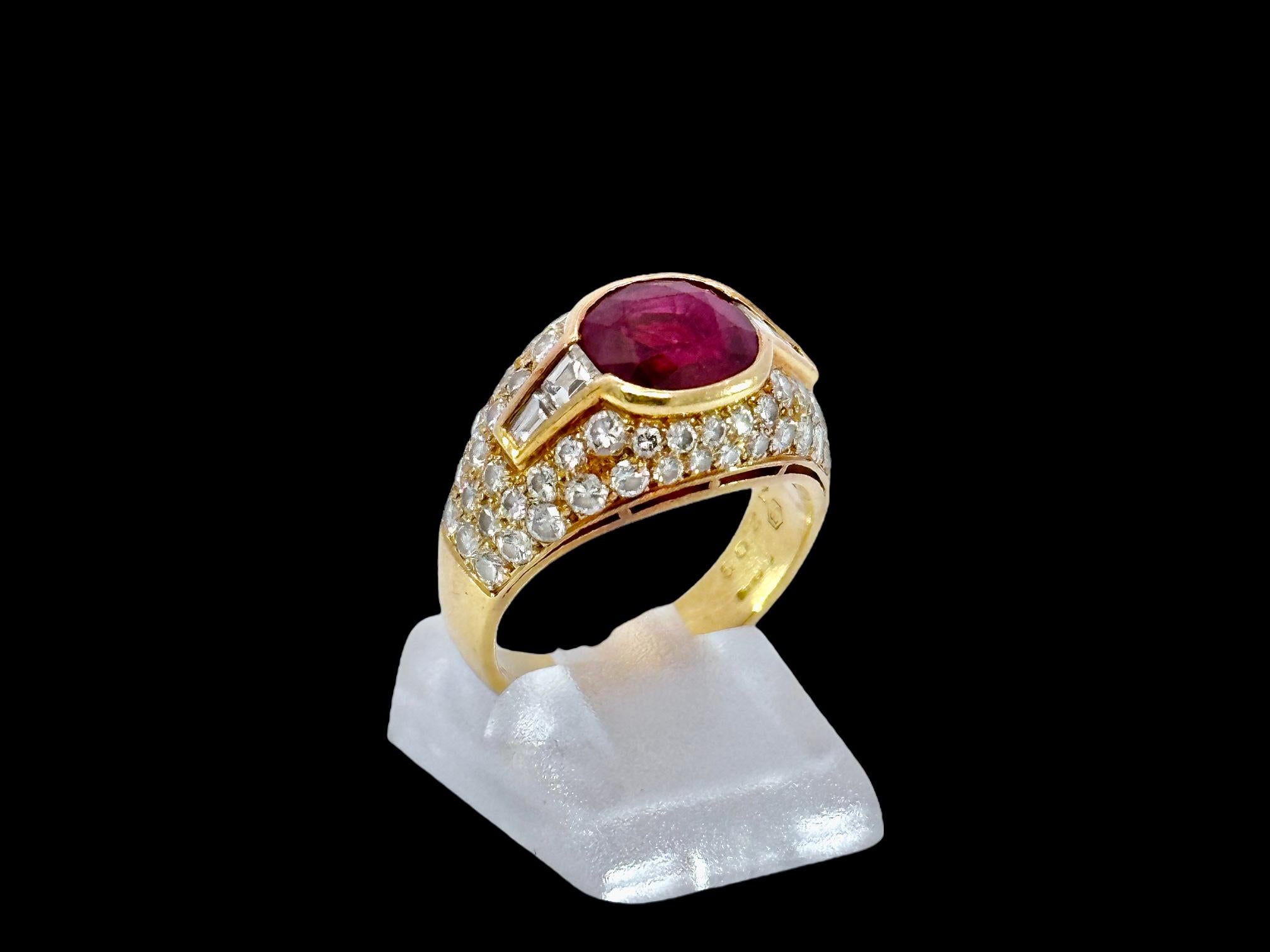 Bvlgari Trombino 18kt Yellow Gold Ring 2.09ct Ruby & Diamonds With GRS Cert For Sale 2