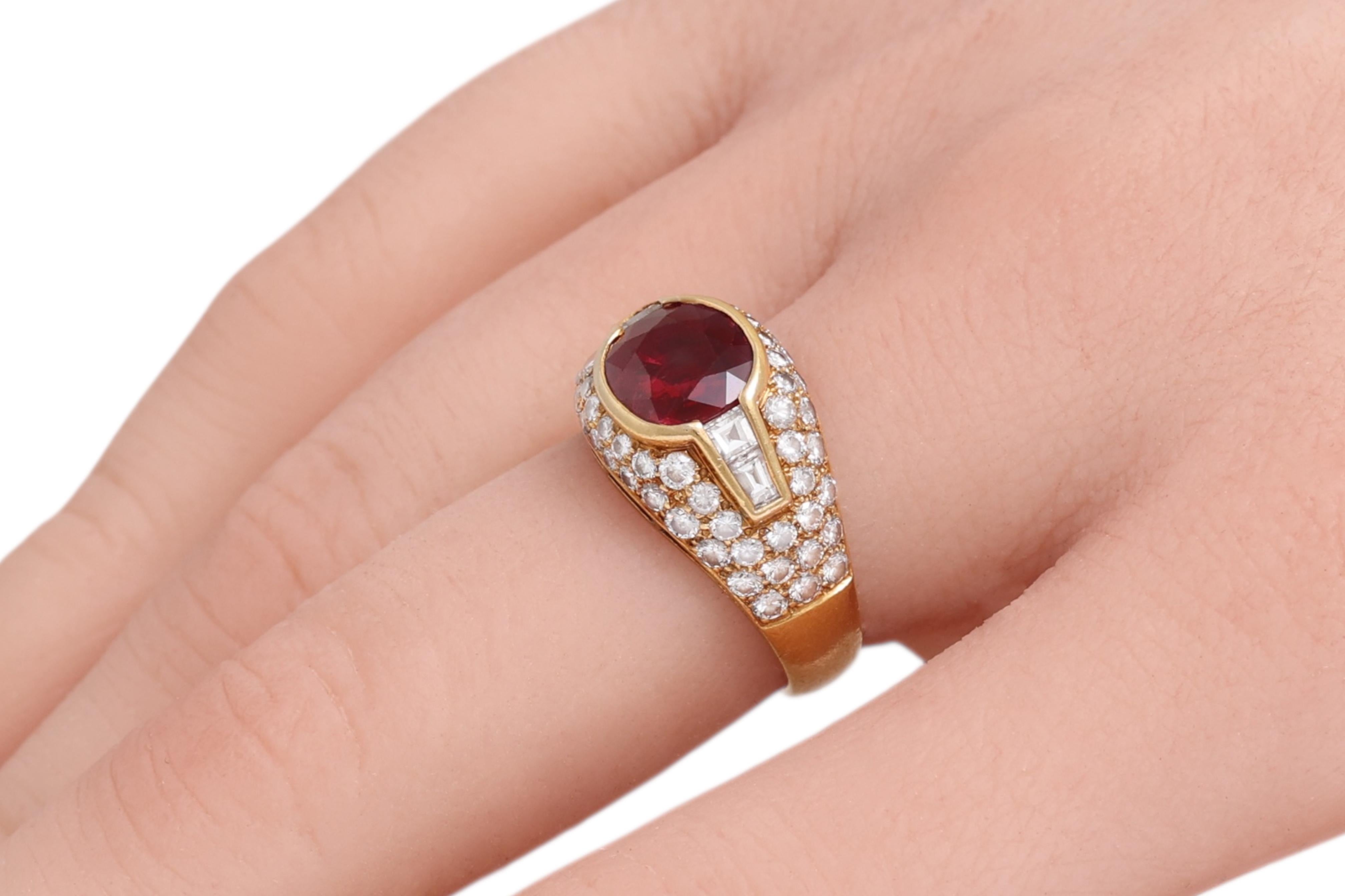 Anello Bvlgari Trombino in oro giallo 18 carati con 2,09 carati di rubini e diamanti con certificazione GRS in vendita 4