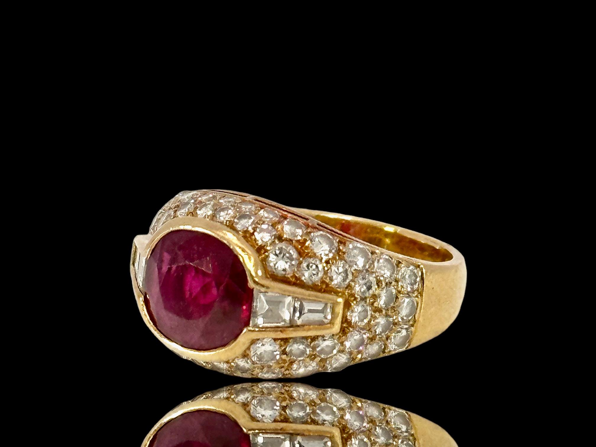 Bvlgari Trombino 18kt Yellow Gold Ring 2.09ct Ruby & Diamonds With GRS Cert For Sale 4