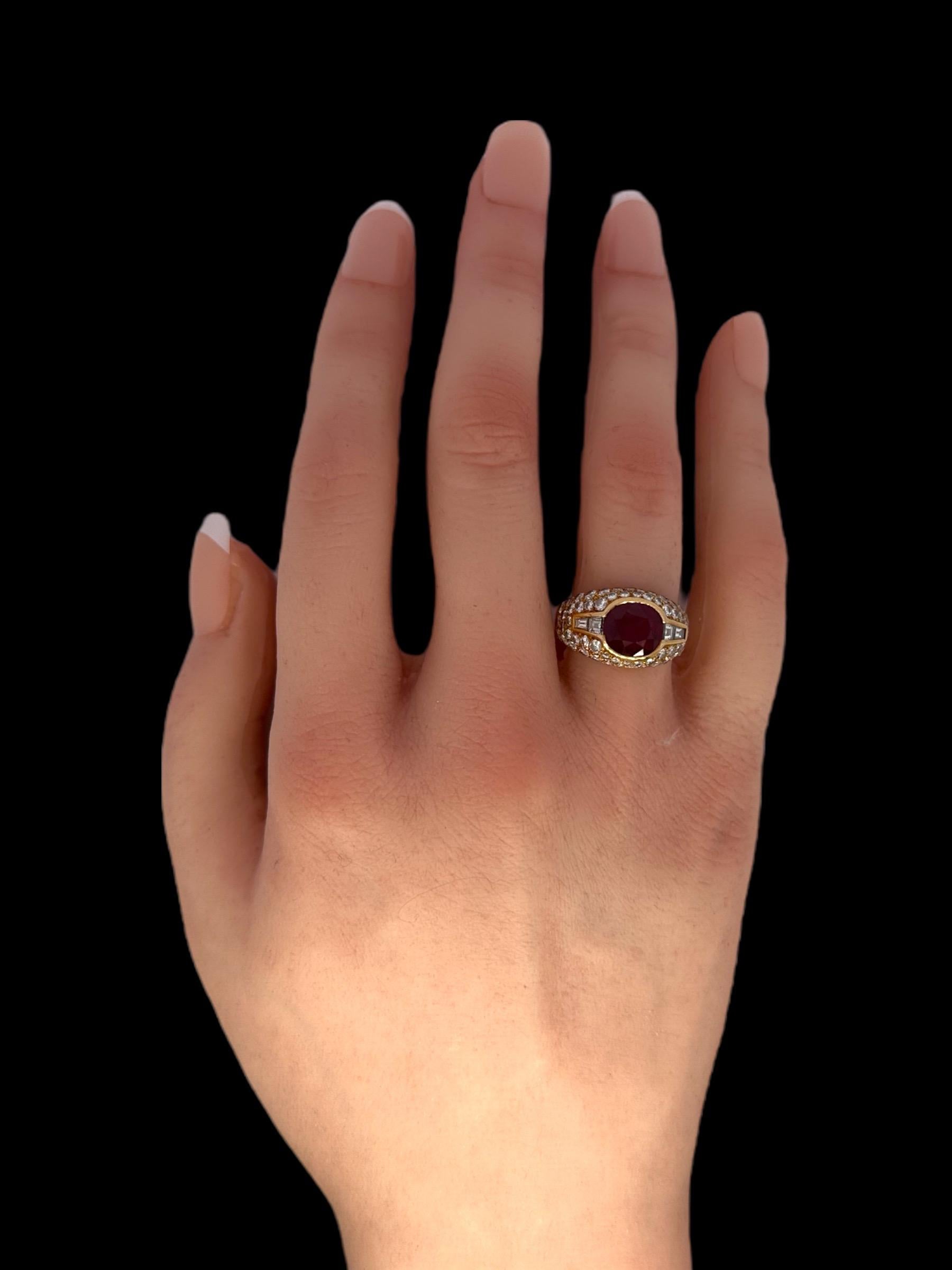 Bvlgari Trombino 18kt Yellow Gold Ring 2.09ct Ruby & Diamonds With GRS Cert For Sale 5