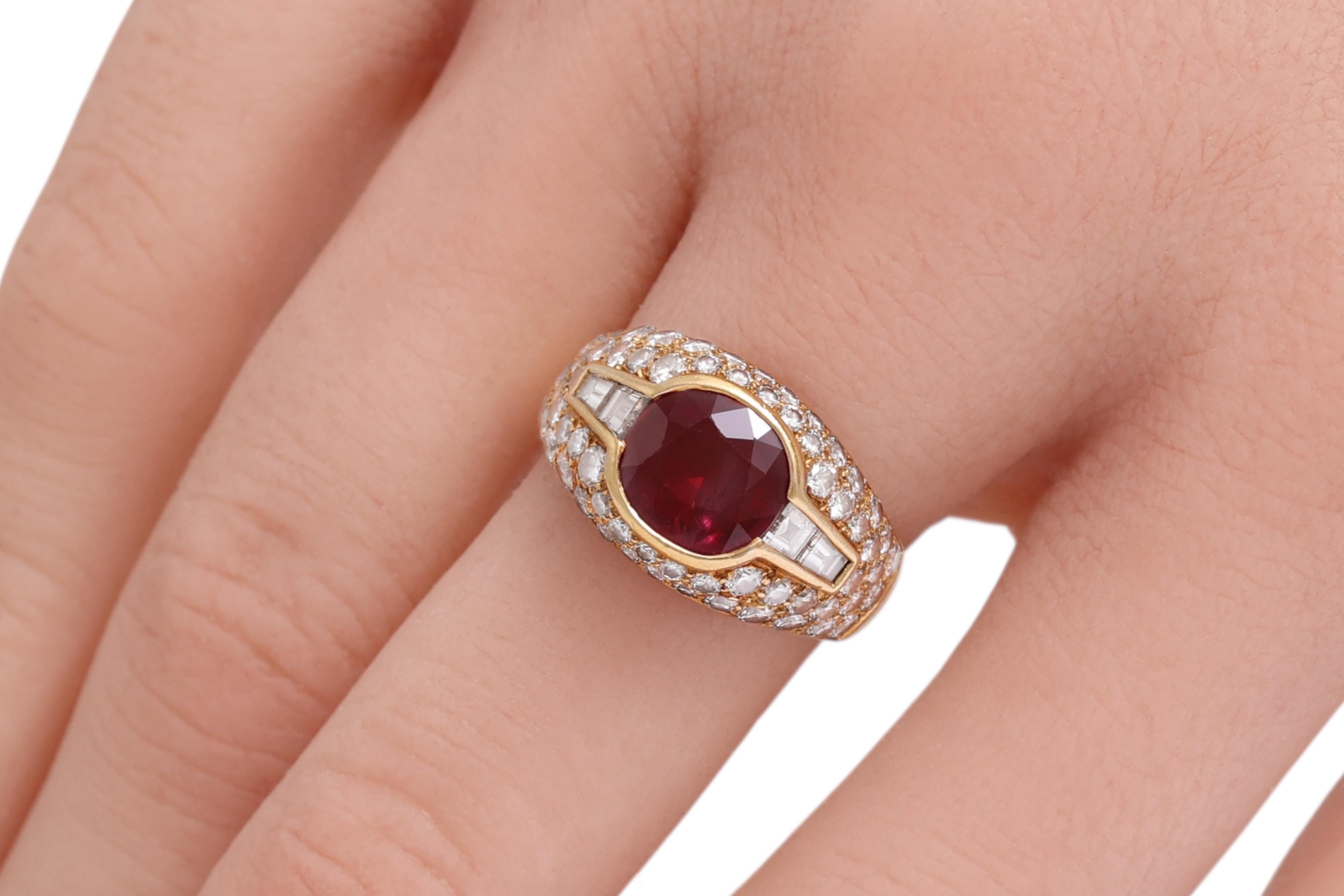 Anello Bvlgari Trombino in oro giallo 18 carati con 2,09 carati di rubini e diamanti con certificazione GRS in vendita 6