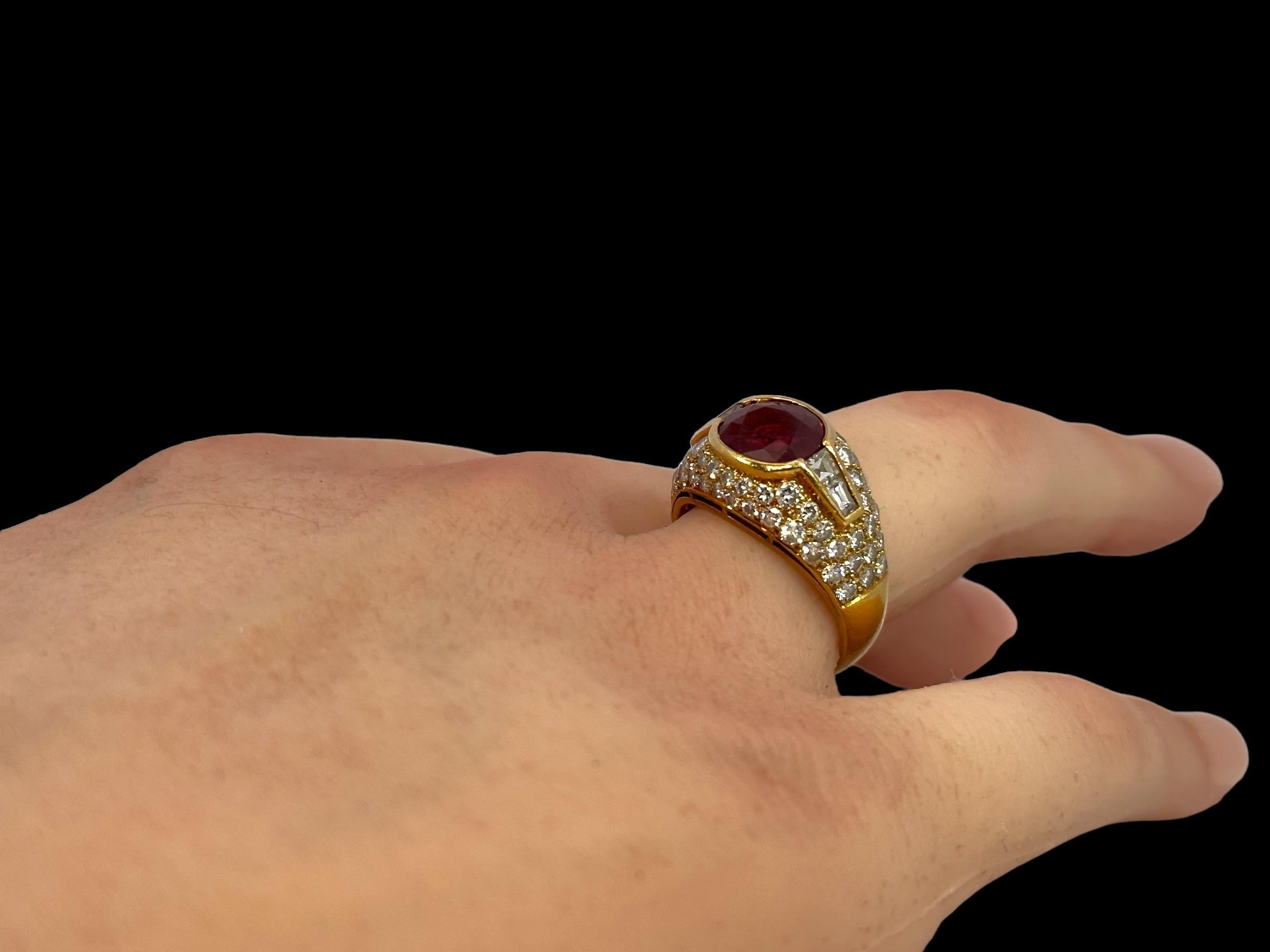 Bvlgari Trombino 18kt Yellow Gold Ring 2.09ct Ruby & Diamonds With GRS Cert For Sale 6