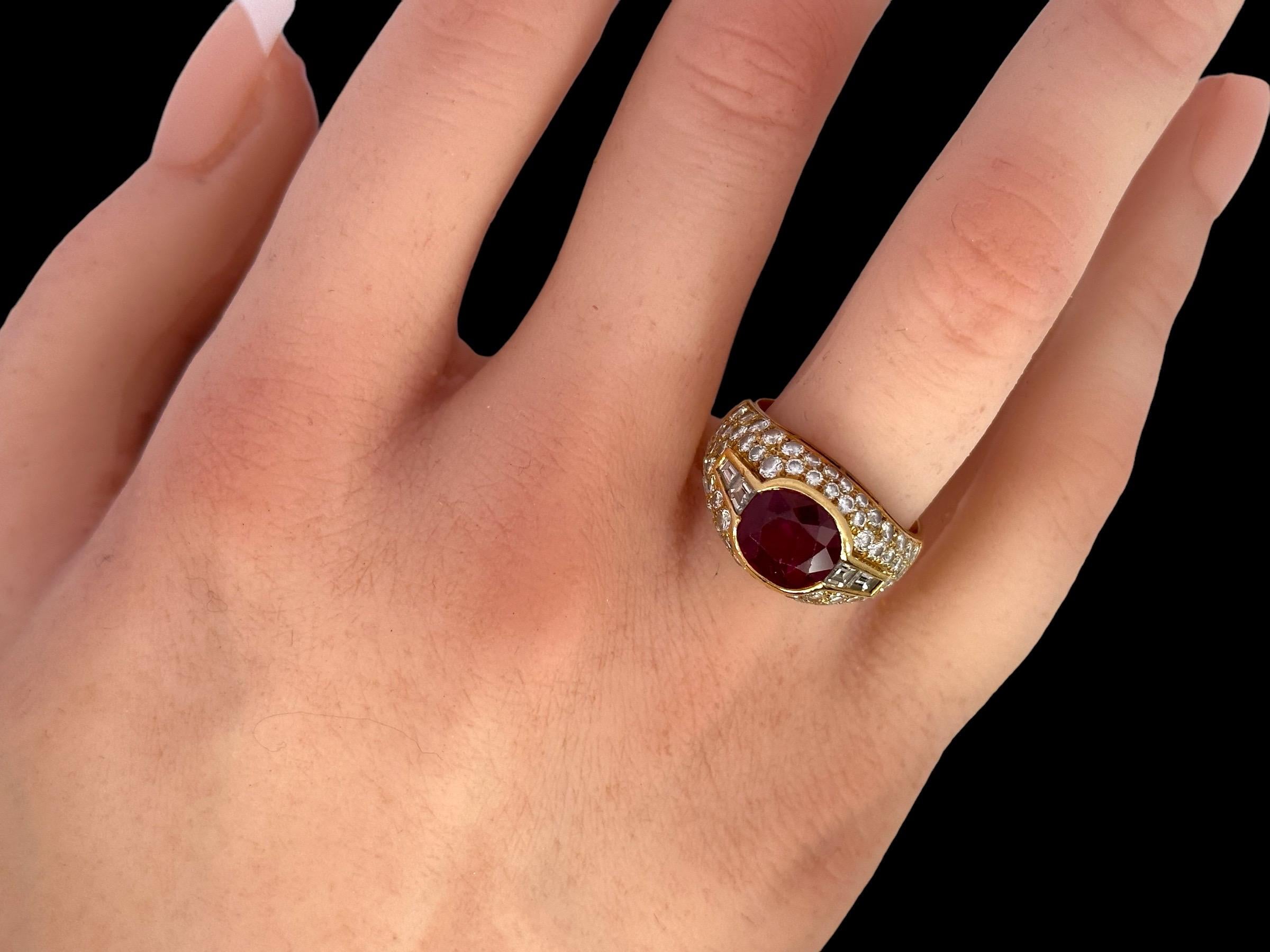 Bvlgari Trombino 18kt Yellow Gold Ring 2.09ct Ruby & Diamonds With GRS Cert For Sale 7