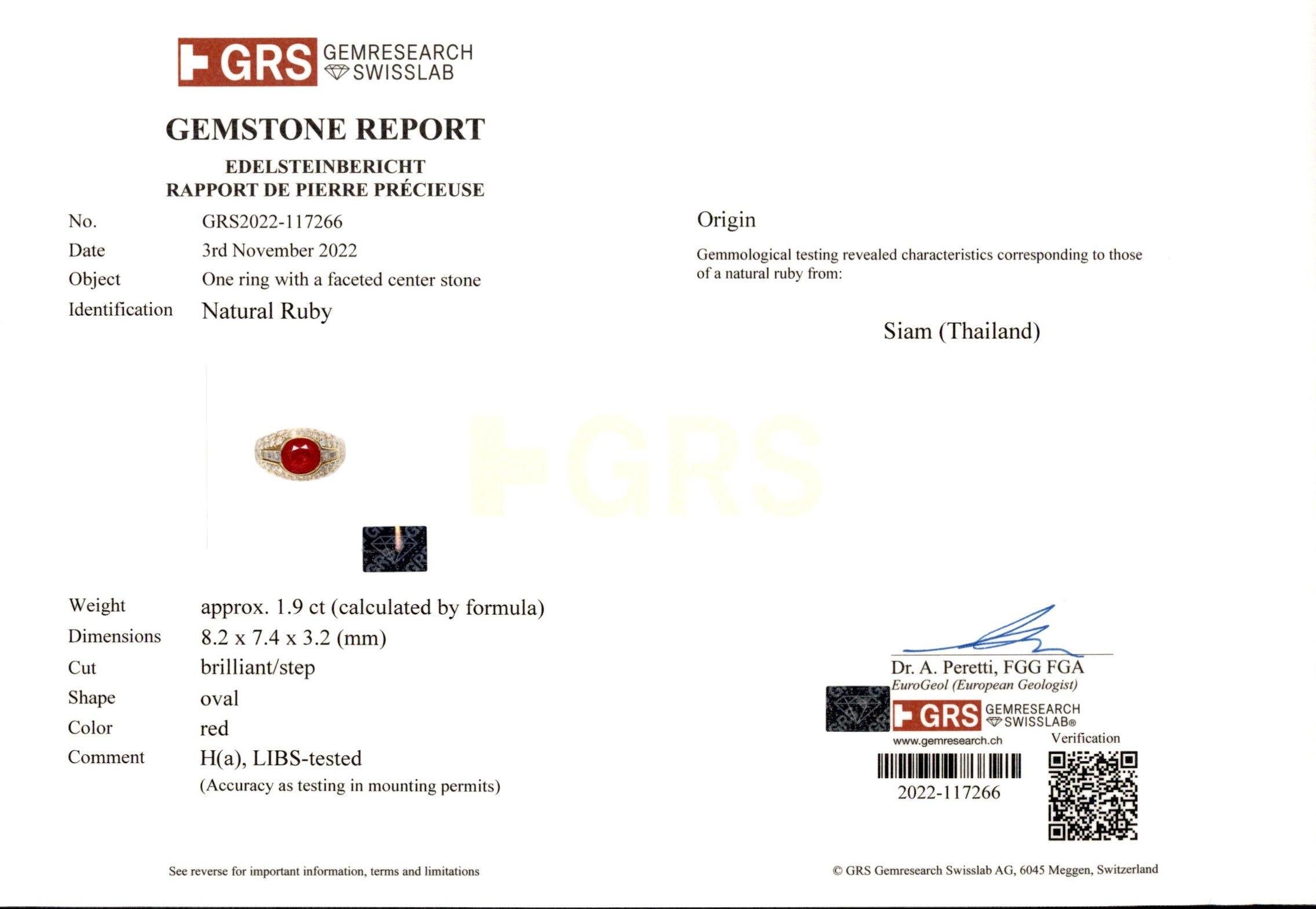 Bvlgari Trombino 18kt Yellow Gold Ring 2.09ct Ruby & Diamonds With GRS Cert For Sale 9