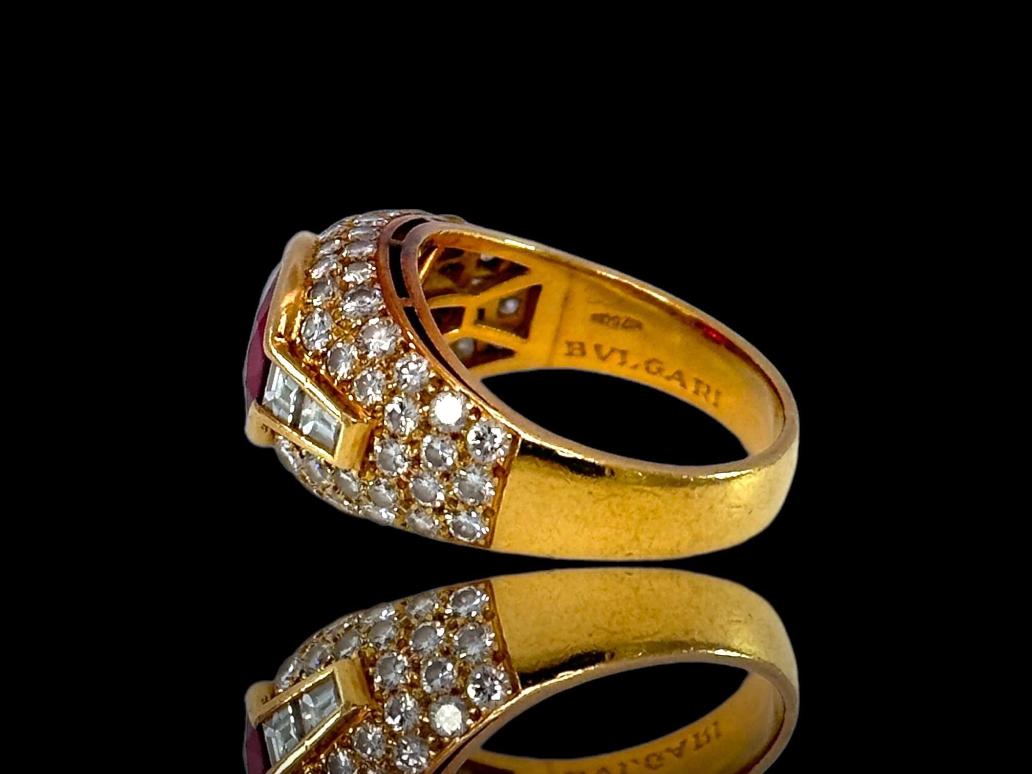 Artisan Bvlgari Trombino 18kt Yellow Gold Ring 2.09ct Ruby & Diamonds With GRS Cert For Sale