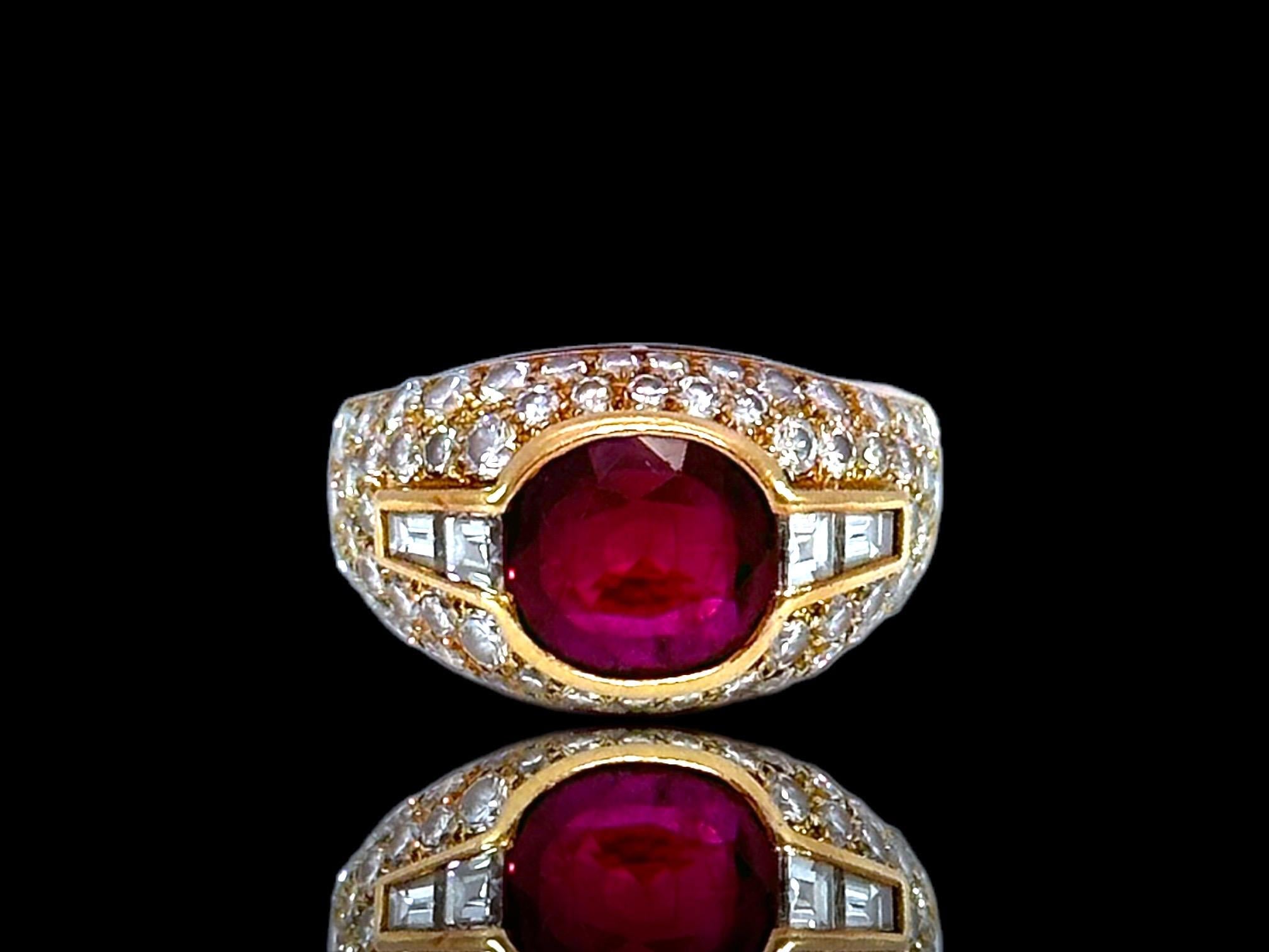Oval Cut Bvlgari Trombino 18kt Yellow Gold Ring 2.09ct Ruby & Diamonds With GRS Cert For Sale