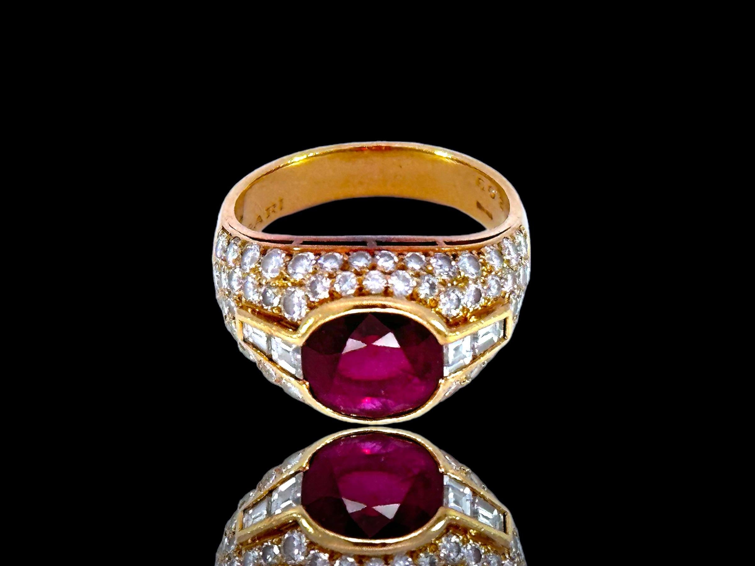 Bvlgari Trombino 18kt Yellow Gold Ring 2.09ct Ruby & Diamonds With GRS Cert In Excellent Condition For Sale In Antwerp, BE
