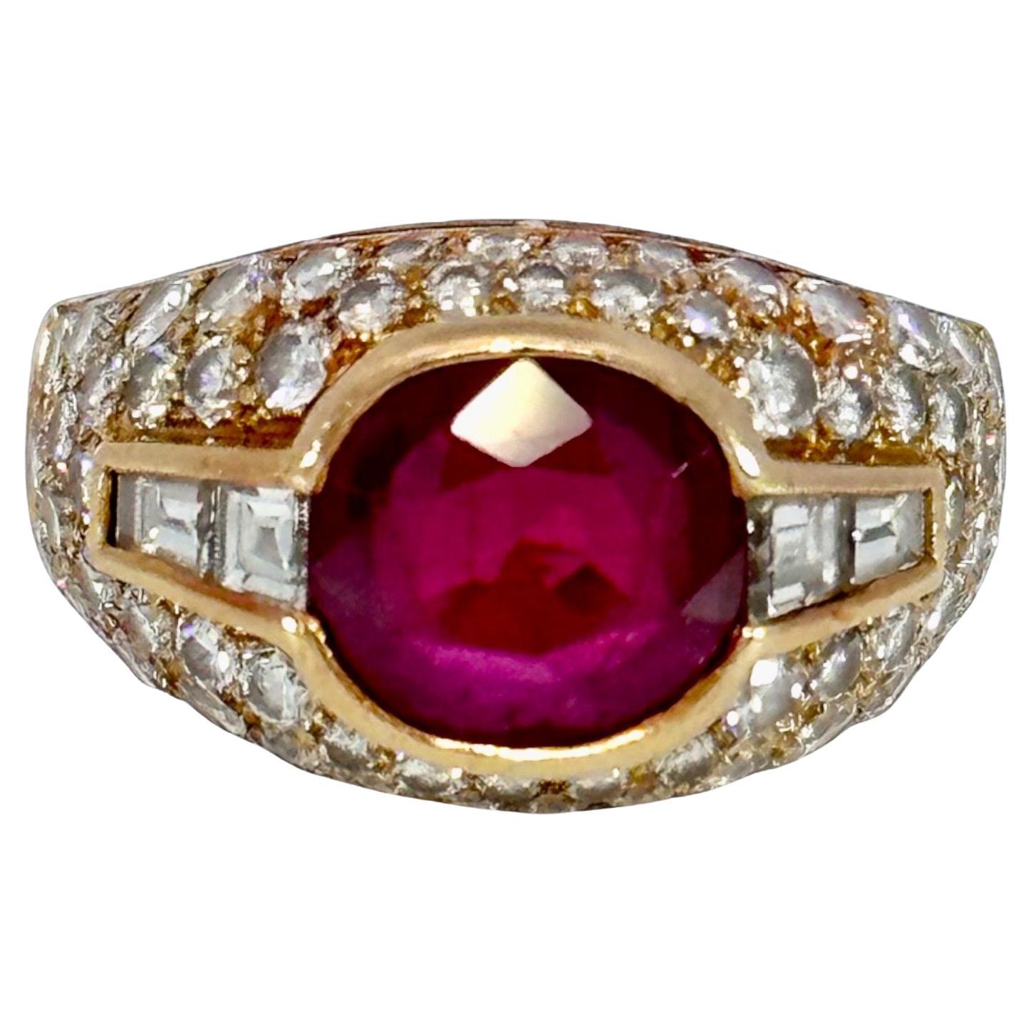 Bvlgari Trombino 18kt Yellow Gold Ring 2.09ct Ruby & Diamonds With GRS Cert For Sale
