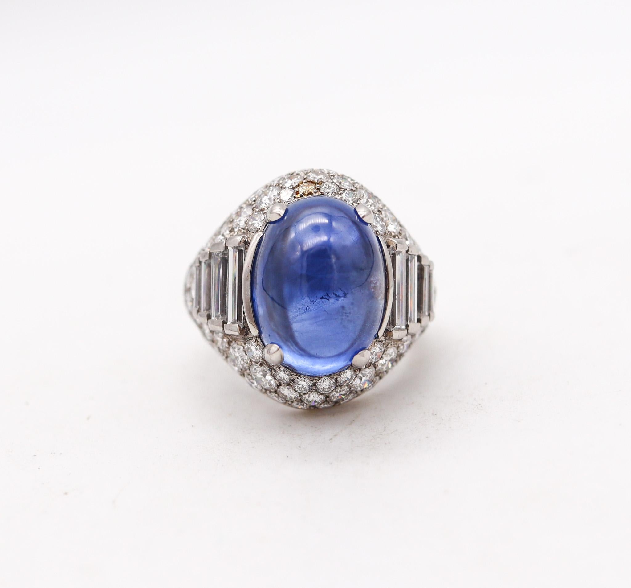 Modernist Bvlgari Trombino Cocktail Ring In Platinum With 21.88 Ctw In Diamonds & Sapphire For Sale