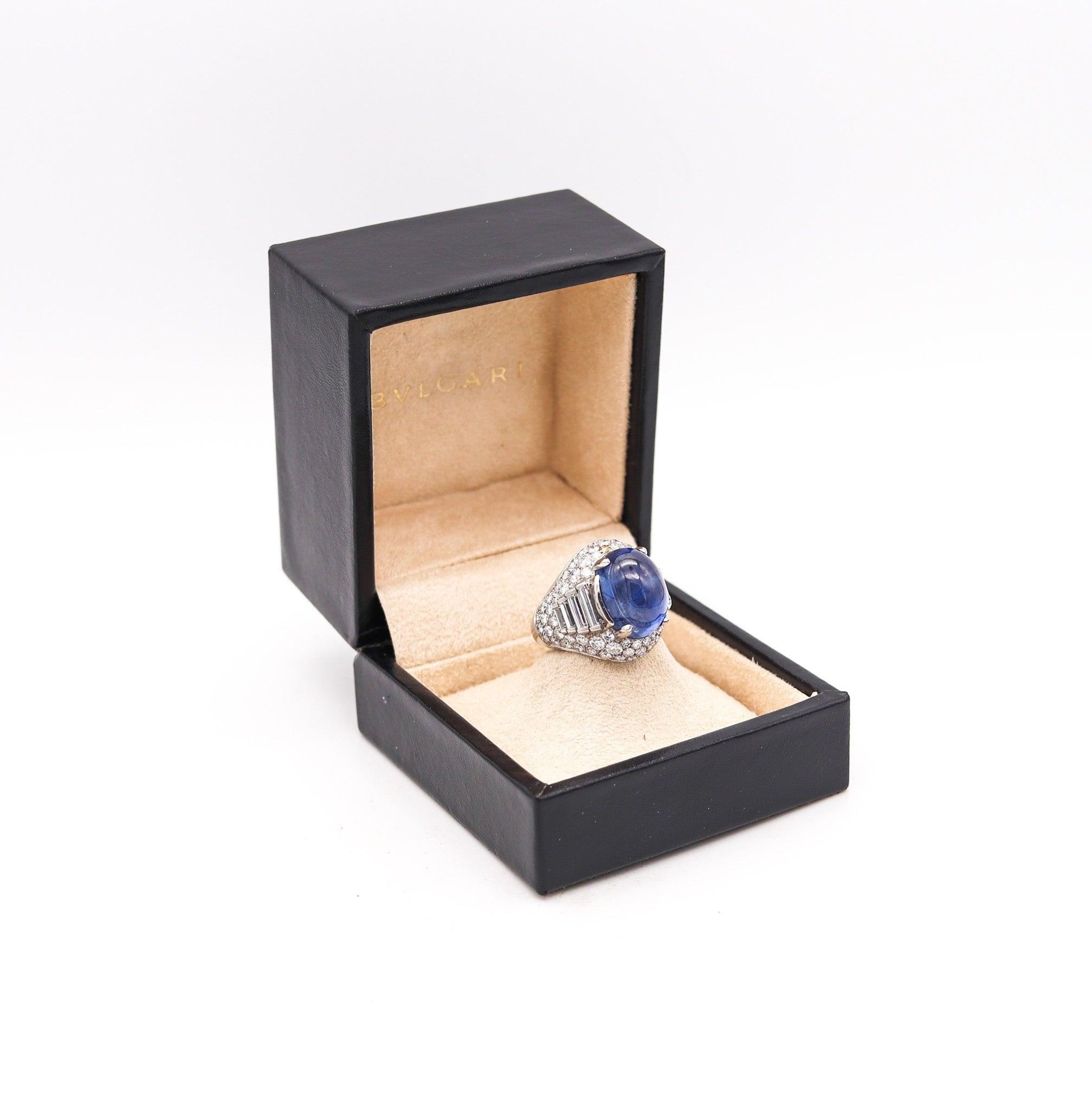 Modernist BVLGARI Trombino Cocktail Ring In Platinum With 21.88 Ctw In Diamonds & Sapphire For Sale