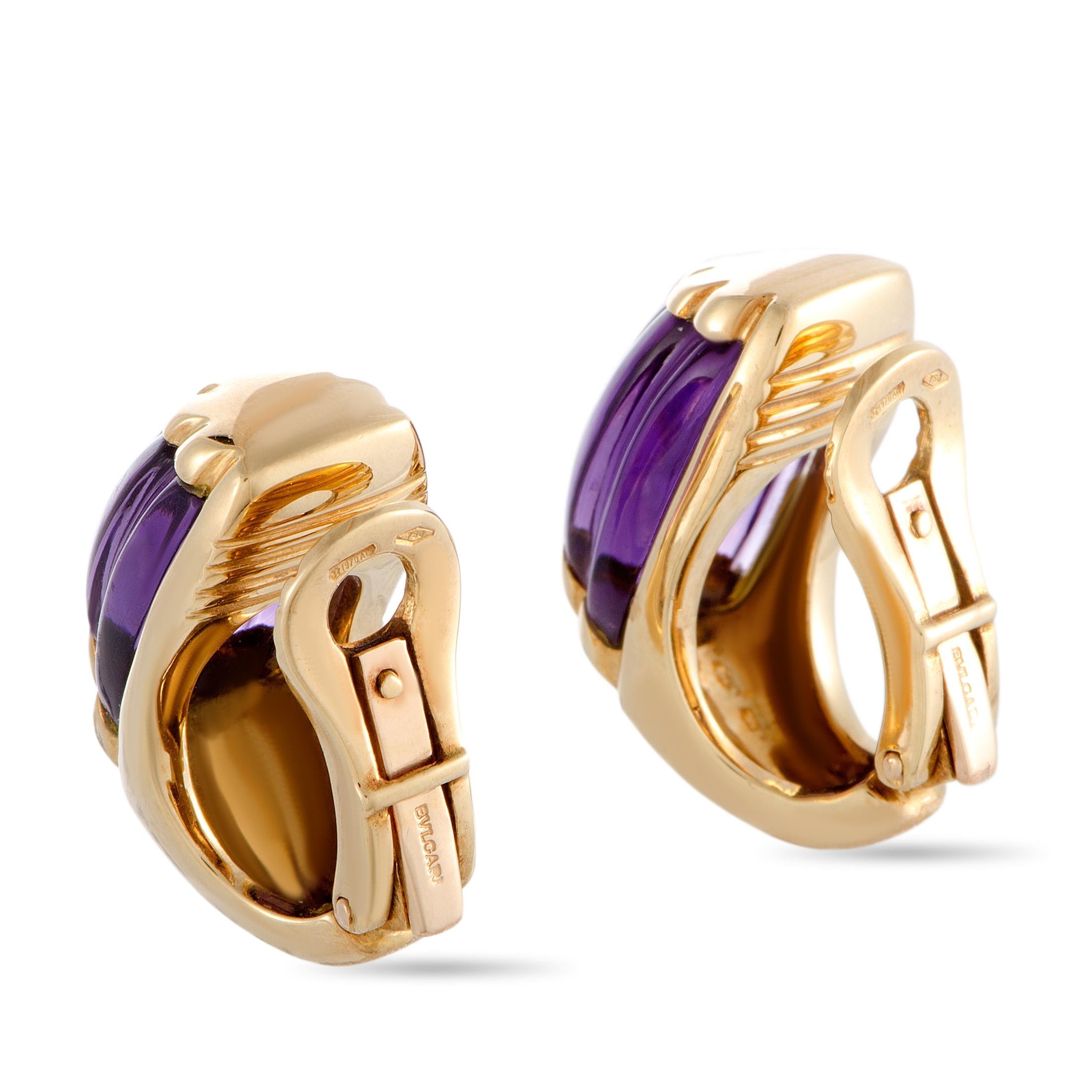Bvlgari Tronchetto 18 Karat Yellow Gold Amethyst Clip-On Earrings In Excellent Condition In Southampton, PA