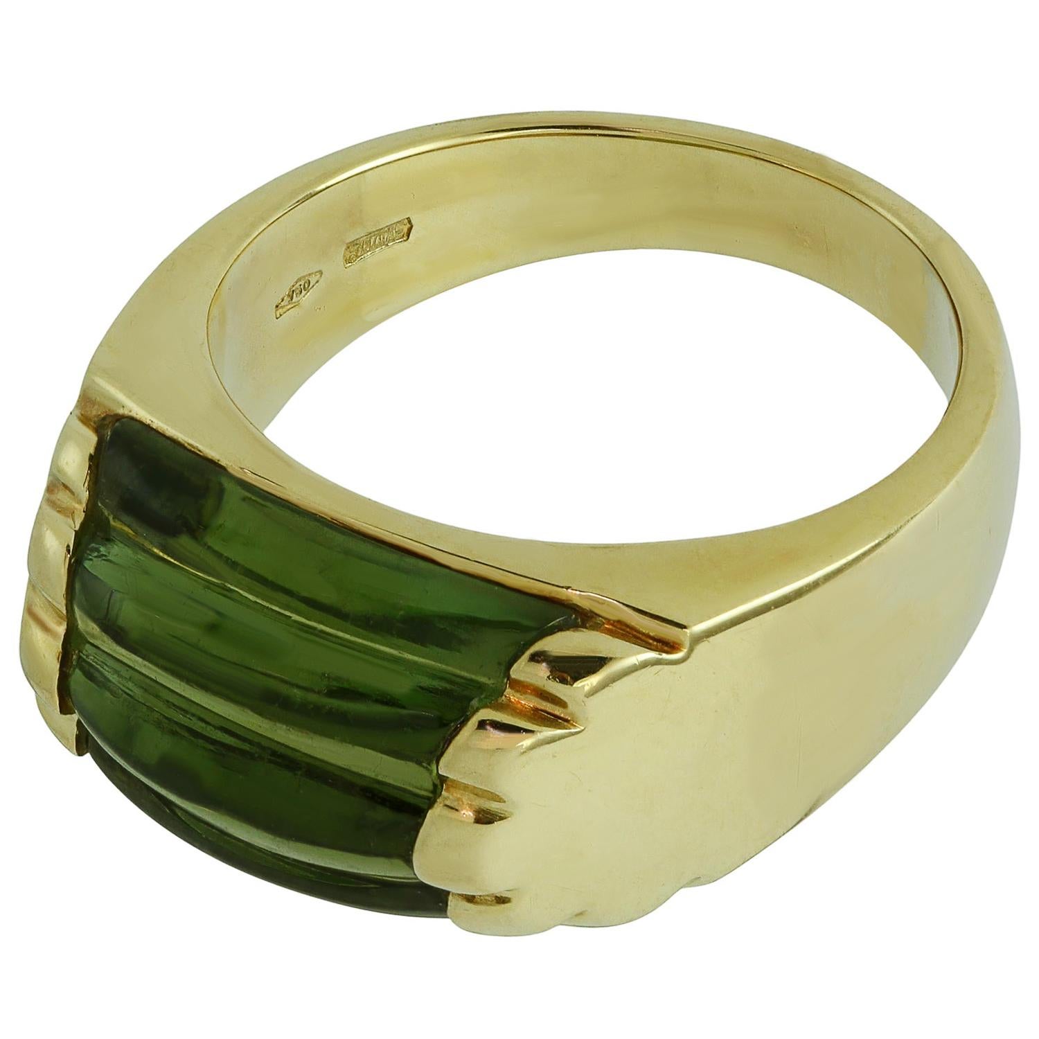 BVLGARI Tronchetto Fluted Tourmaline Yellow Gold Ring  In Good Condition For Sale In New York, NY