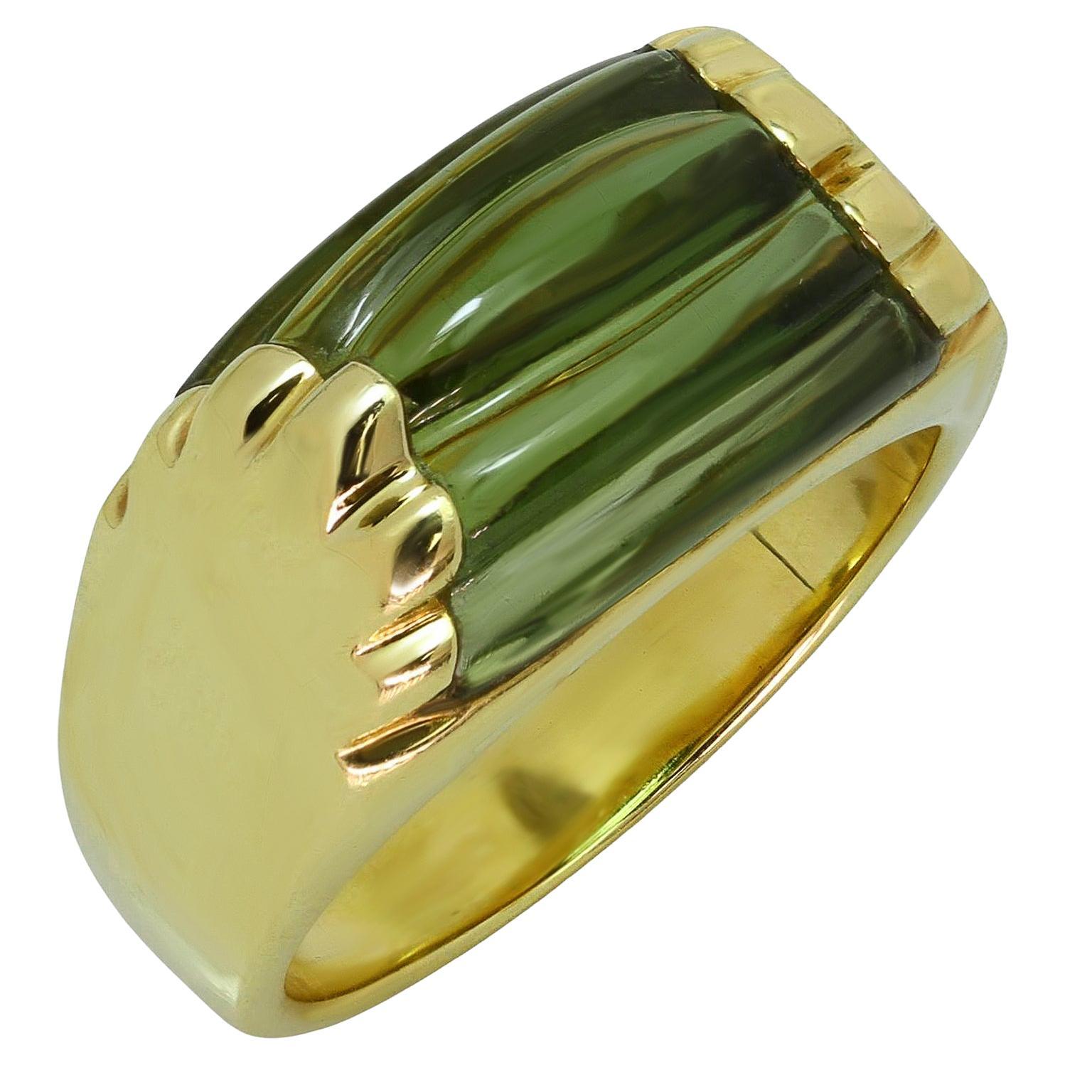 BVLGARI Tronchetto Fluted Tourmaline Yellow Gold Ring  For Sale