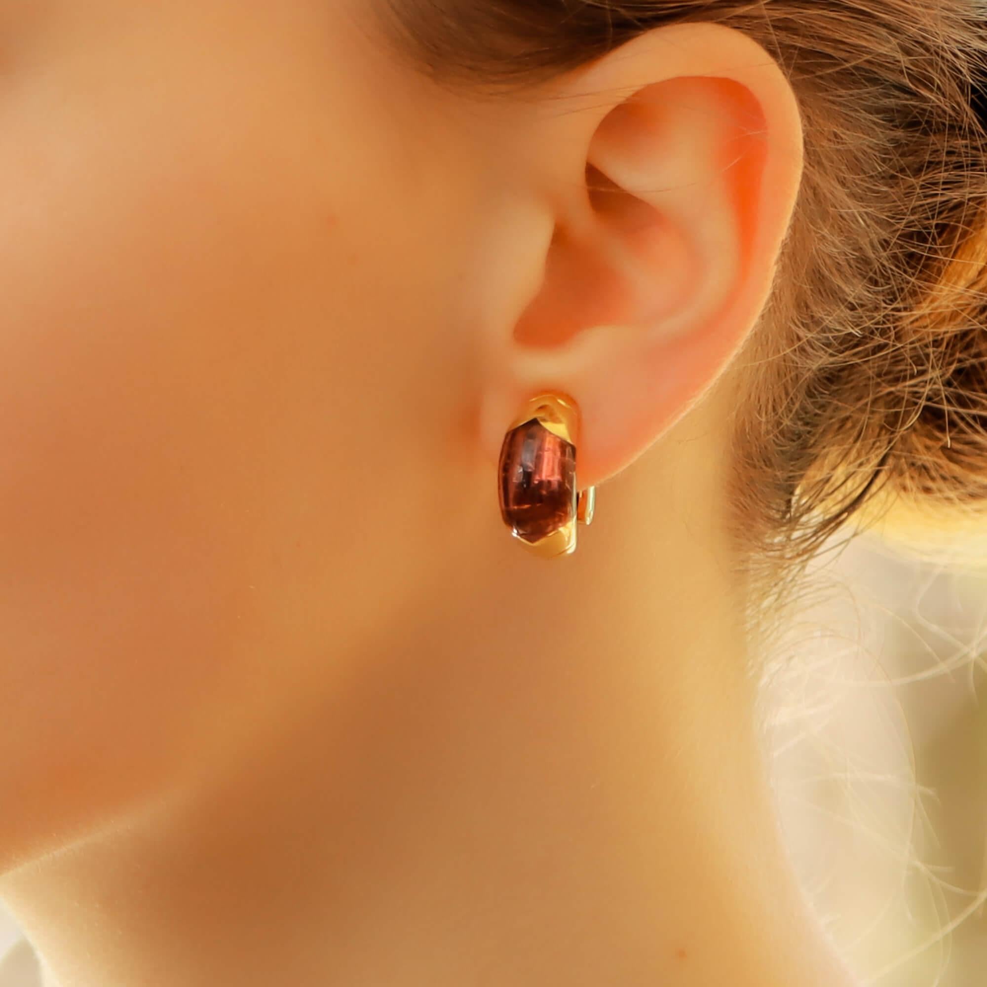 Modern Bvlgari Tronchetto Pink Tourmaline Clip Earrings Set in 18 Karat Yellow Gold