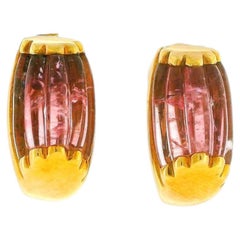 BVLGARI Tronchetto Pink Tourmalie 18K Gold Clip-On Earrings