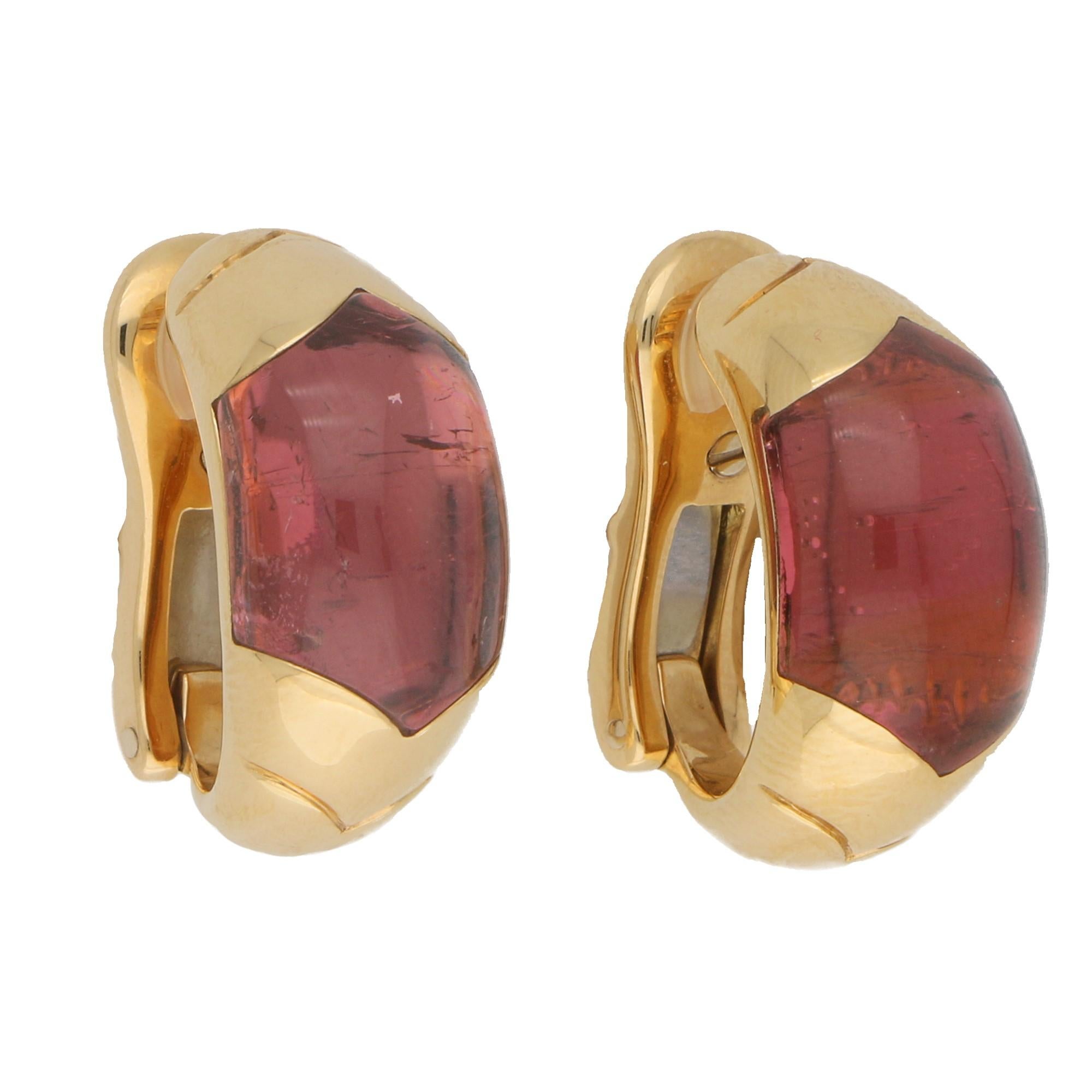 Bvlgari Tronchetto Pink Tourmaline Clip Earrings Set in 18 Karat Yellow Gold In Good Condition In London, GB