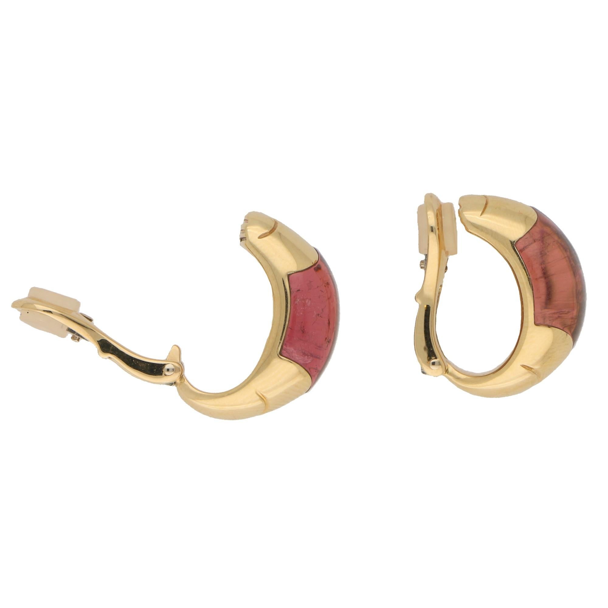 Women's or Men's Bvlgari Tronchetto Pink Tourmaline Clip Earrings Set in 18 Karat Yellow Gold
