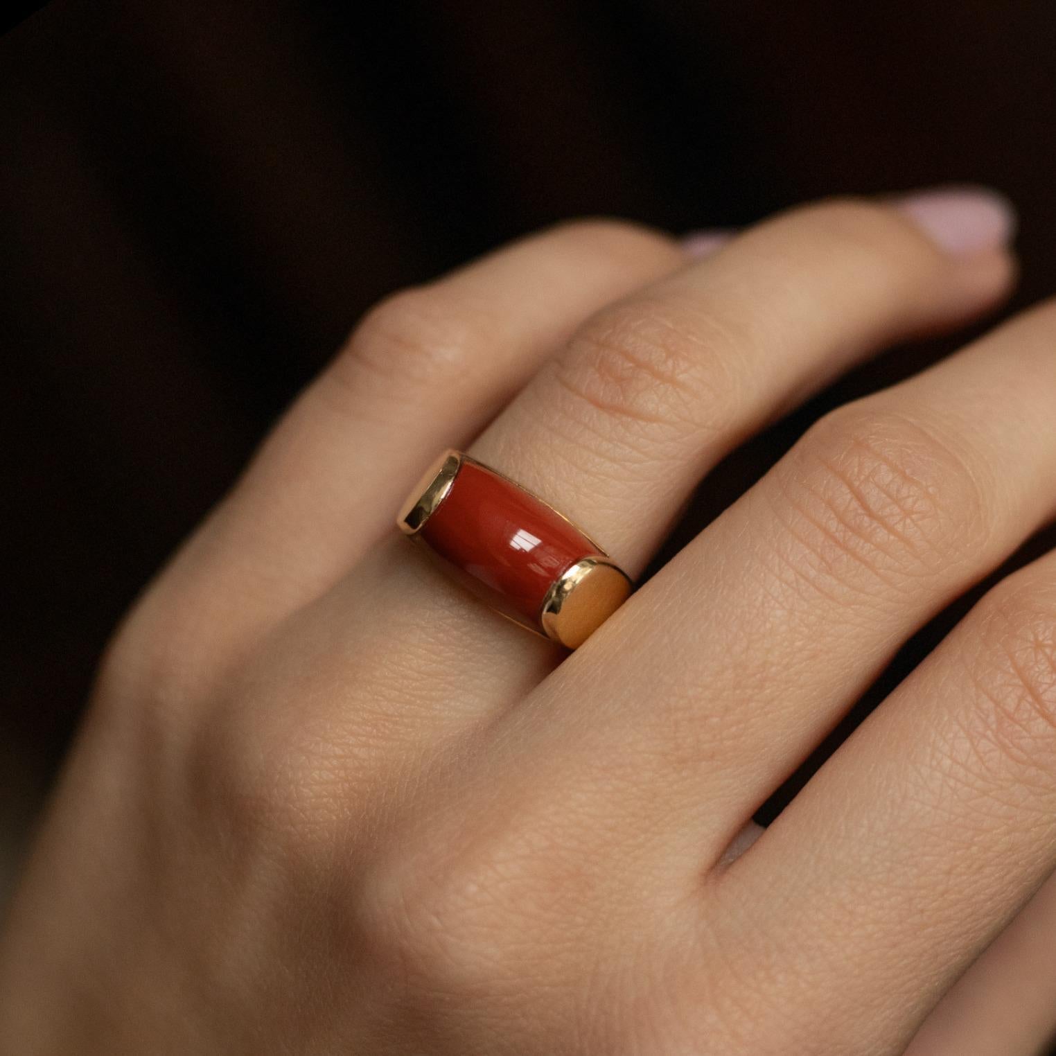 Bvlgari Tronchetto Vintage Karneol 18 Karat Gelbgold Ring (Cabochon) im Angebot