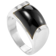 Bvlgari Tronchetto Women's 18 Karat White Gold Onyx Ring