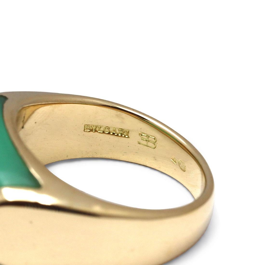 Women's or Men's Bvlgari 'Tronchetto' Yellow Gold Chrysoprase Ring