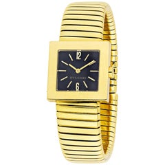 Bvlgari Tubogas 18 Karat Yellow Gold Black Square Dial Vintage Watch