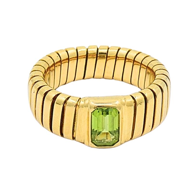 Emerald Cut Bvlgari Tubogas 18k Gold Ring Peridot