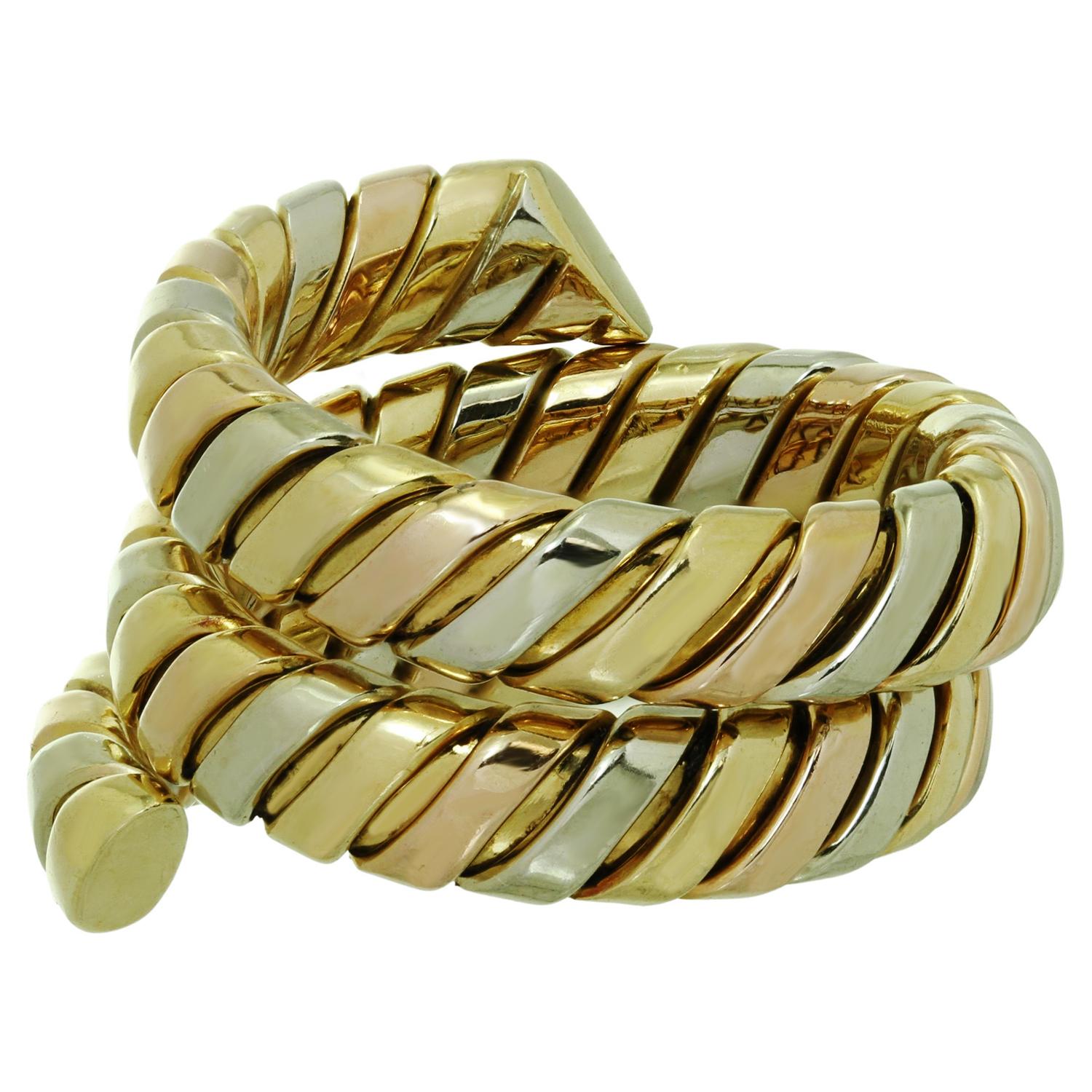 Women's BVLGARI Tubogas 18k Tri-Color Multi-Tone Gold Wrap Ring For Sale