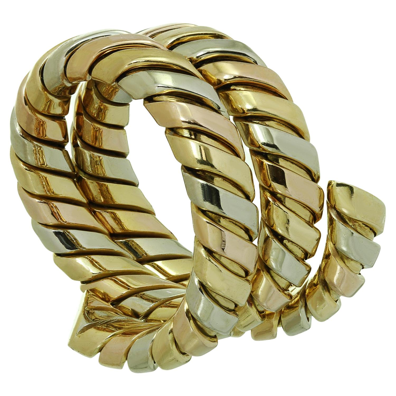 BVLGARI Tubogas 18k Tri-Color Multi-Tone Gold Wrap Ring For Sale 1