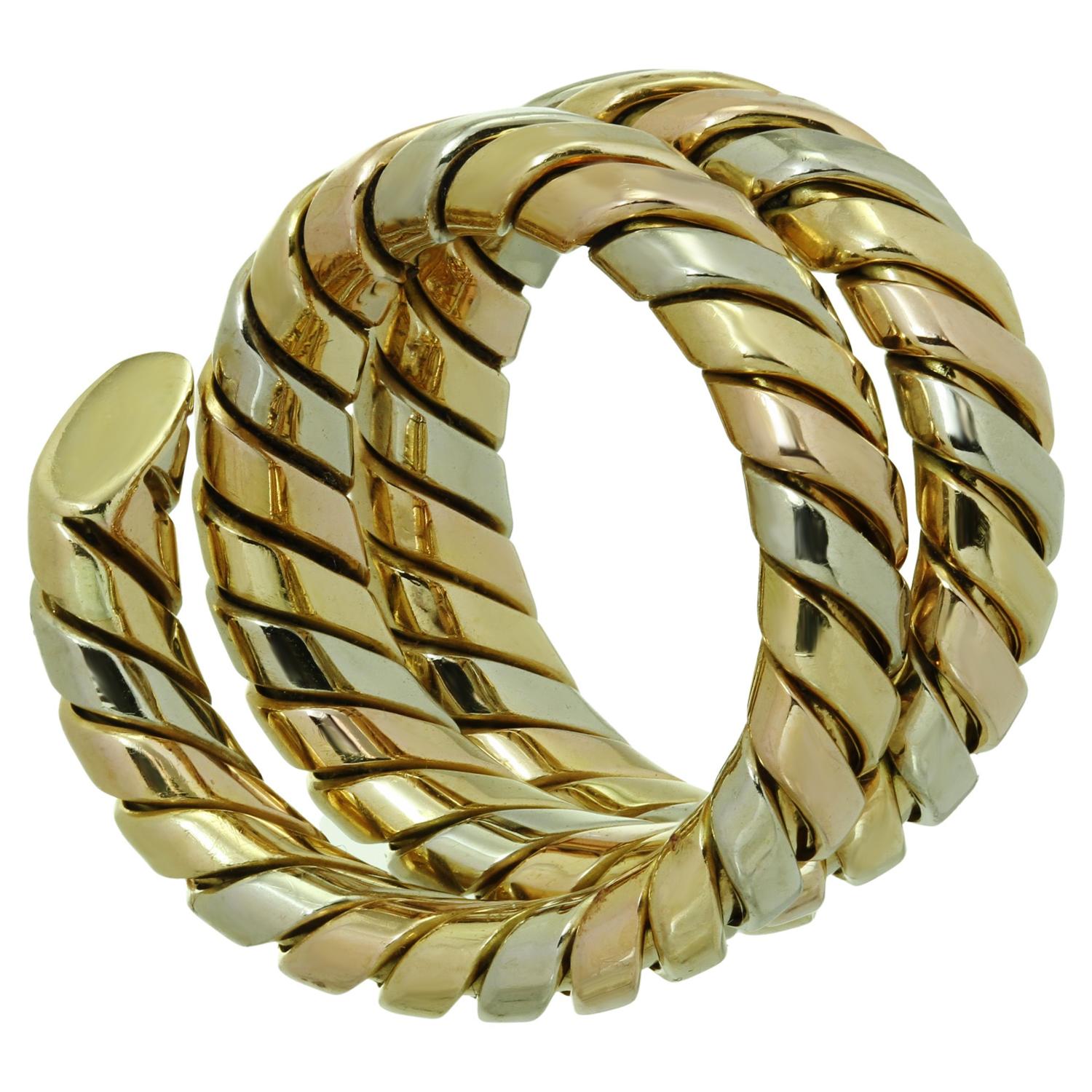 BVLGARI Tubogas 18k Tri-Color Multi-Tone Gold Wrap Ring For Sale 2