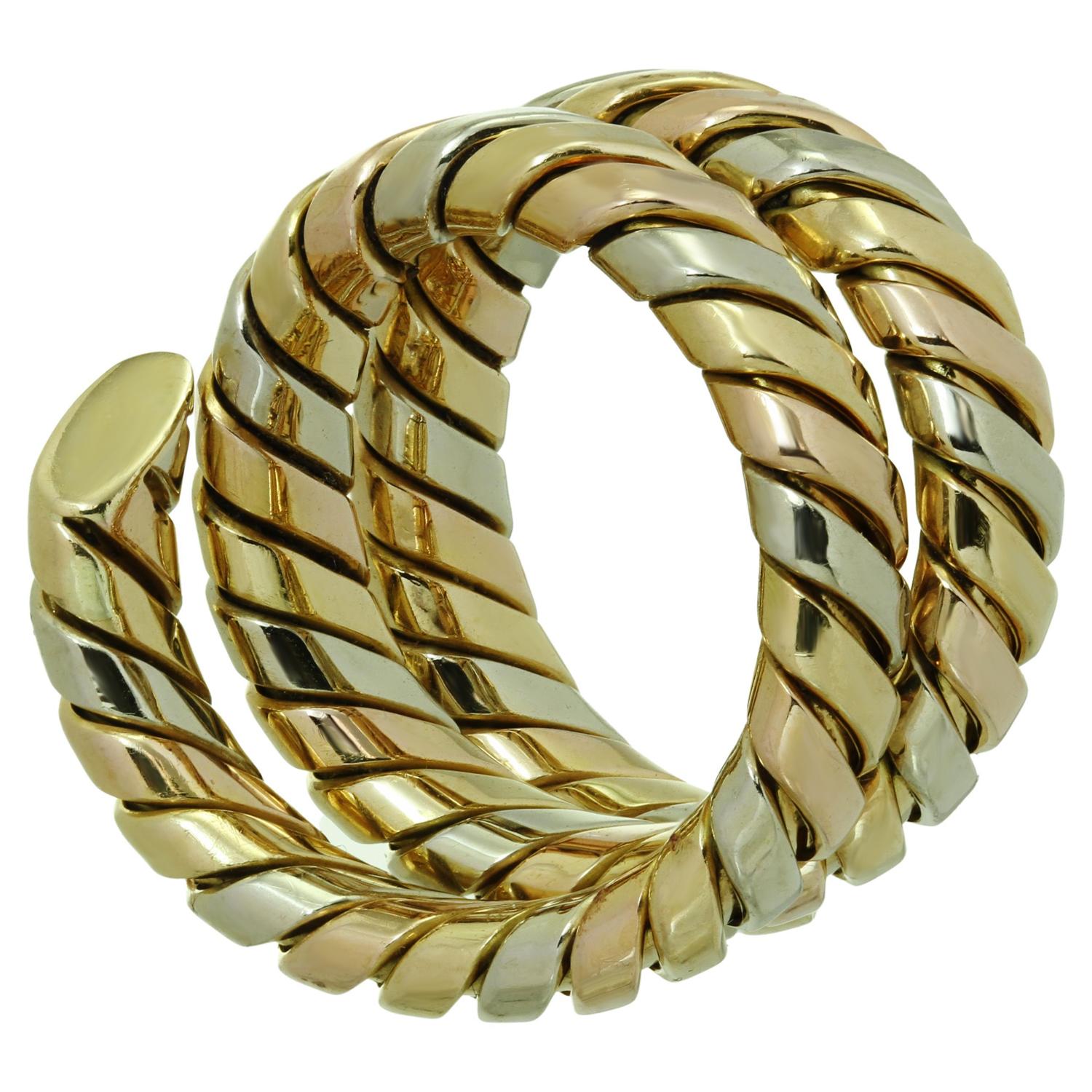 BULGARI Tubogas 18k Tri-Color Multi-Tone Gold Wrap Ring 2