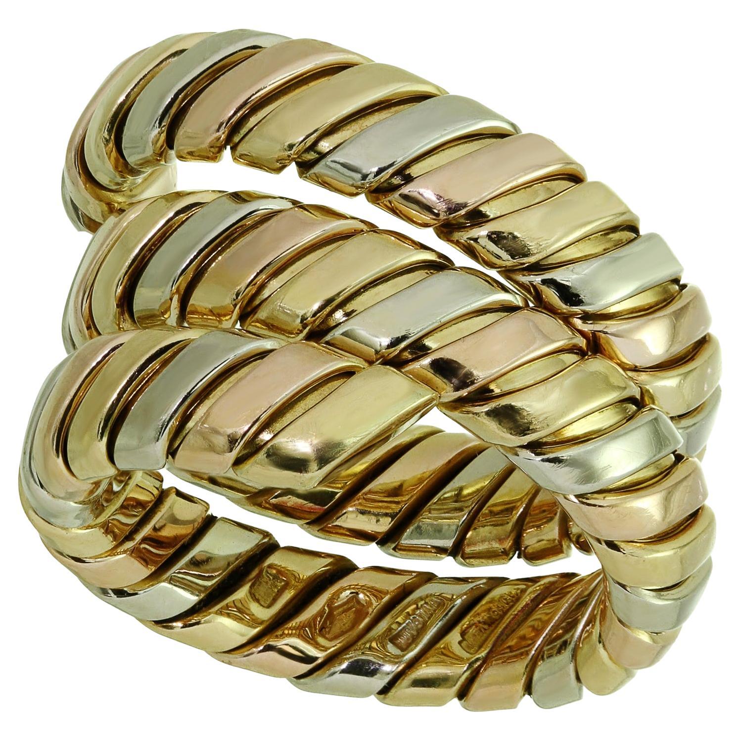 BVLGARI Tubogas 18k Tri-Color Multi-Tone Gold Wrap Ring