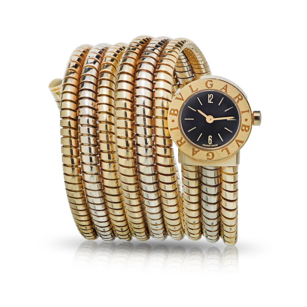 Die Serpenti-Uhren von Bvlgari vereinen feinstes italienisches Design mit raffinierten Mechanismen zu Zeitmessern von atemberaubender Schönheit und Eleganz.

Bvlgari Tubogas Damenuhr, Ref. BB 19 1T
Schweiz
Quarzwerk, Stunde, Minute
Schwarzes